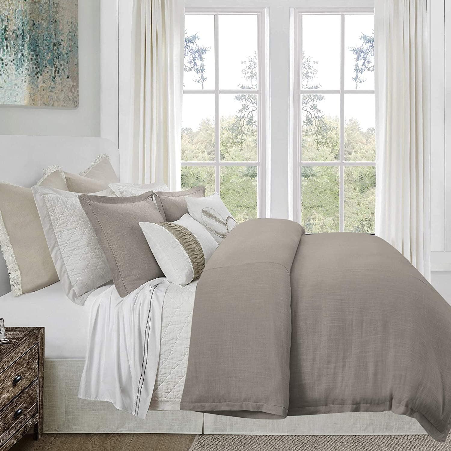 Taupe King Cotton Linen Bedspread Cover