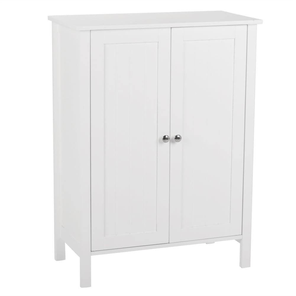 ZENY White Wooden 2 Door Bathroom Cabinet Storage with 3 Shelves Free Standing