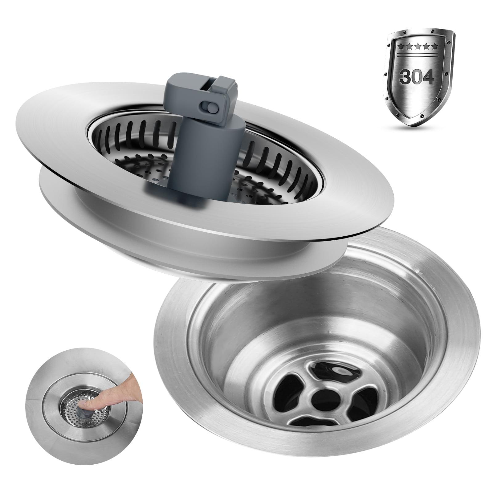 Hibbent 3-in-1 Kitchen Sink Drain Strainer  Stopper , Stainless Steel Pop-Up Design, Anti-Clogging Metal Basket with Handle, Compatible with US Standard 3-1/2" Drain