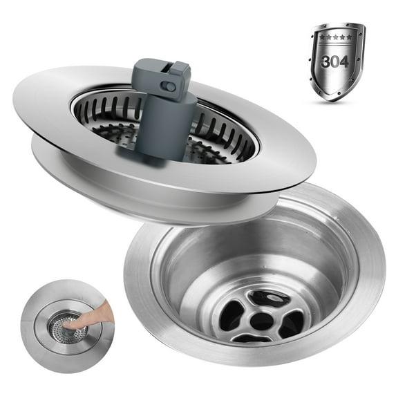 Hibbent 3-in-1 Kitchen Sink Drain Strainer  Stopper , Stainless Steel Pop-Up Design, Anti-Clogging Metal Basket with Handle, Compatible with US Standard 3-1/2" Drain