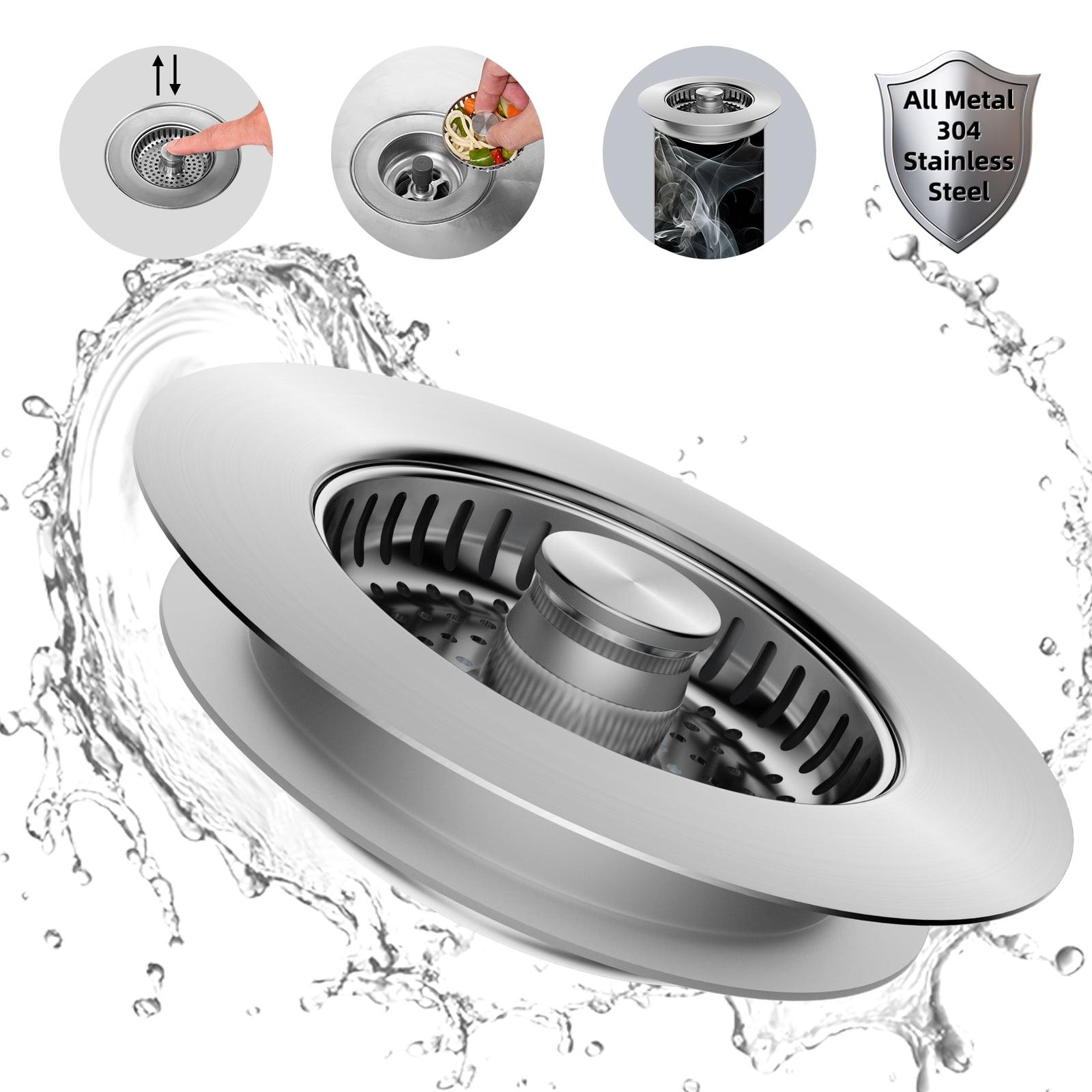 Hibbent 3-in-1 Kitchen Sink Drain Strainer  Stopper , Stainless Steel Pop-Up Design, Anti-Clogging Metal Basket with Handle, Compatible with US Standard 3-1/2" Drain