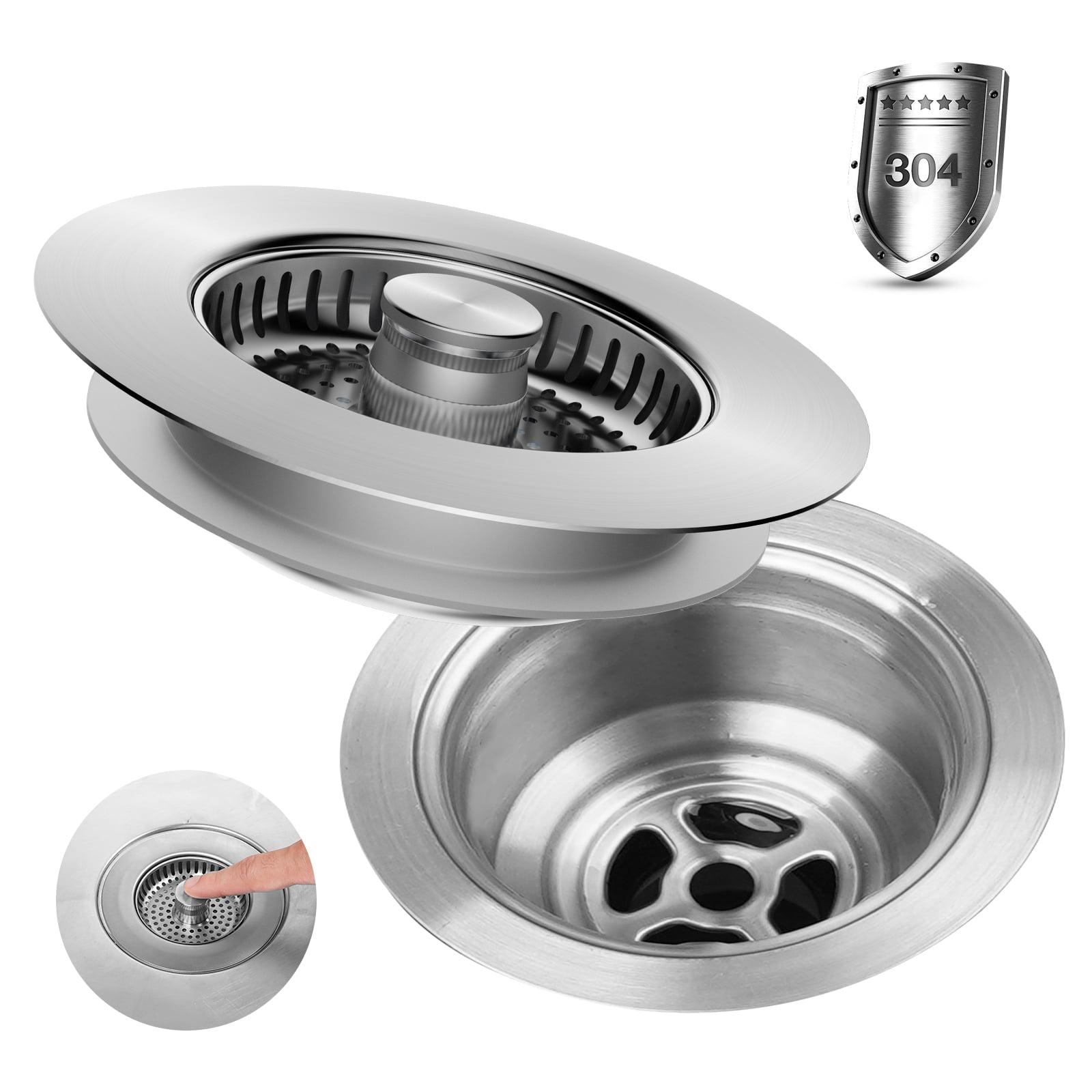 Hibbent 3-in-1 Kitchen Sink Drain Strainer  Stopper , Stainless Steel Pop-Up Design, Anti-Clogging Metal Basket with Handle, Compatible with US Standard 3-1/2" Drain