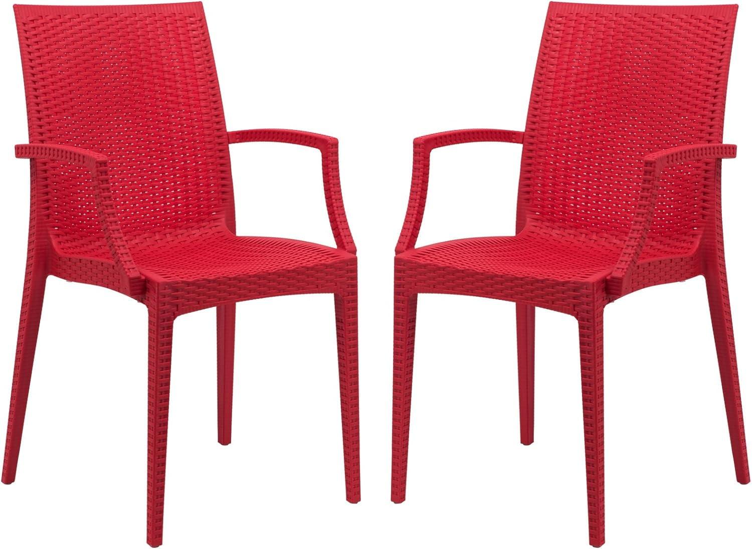 Modernist Red Weave Indoor/Outdoor Dining Chair Set of 2