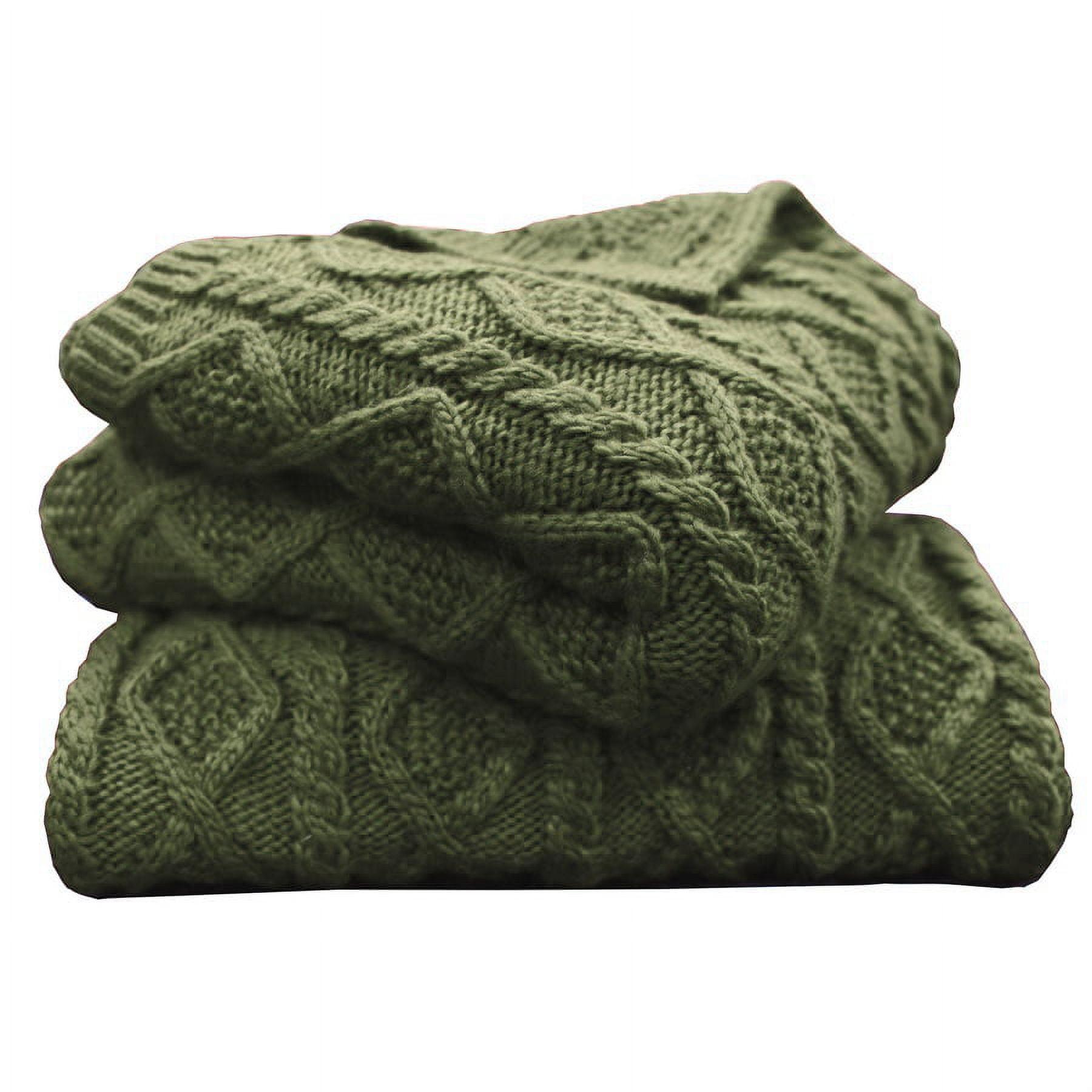 Sage Green Wool Blend Cable Knit Throw Blanket