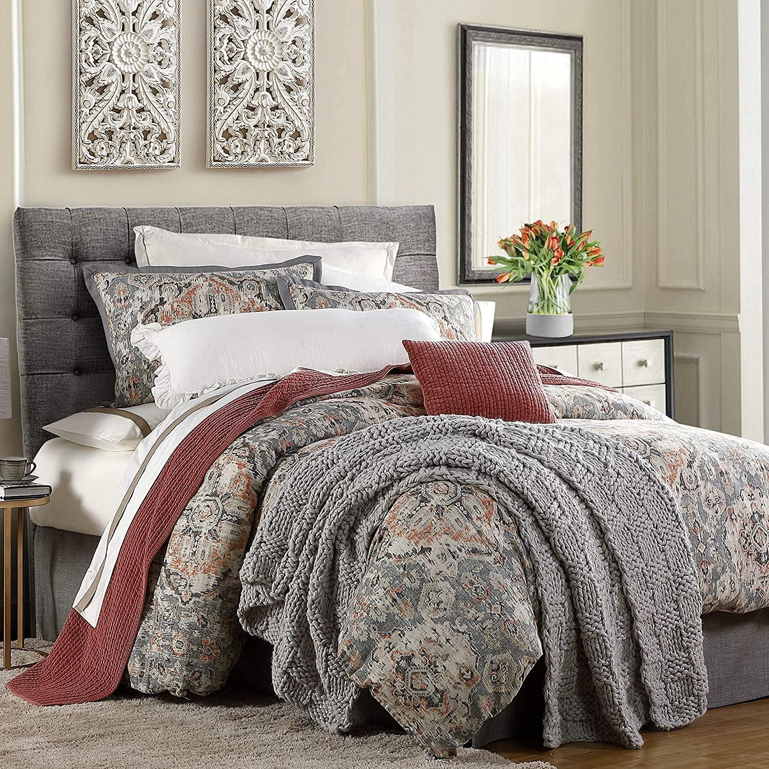 HiEnd Accents Carmen Taupe Linen Medallion Pattern Classic Modern Rustic Comforter Set