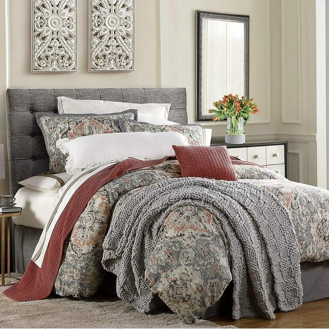 HiEnd Accents Carmen Taupe Linen Medallion Pattern Classic Modern Rustic Comforter Set