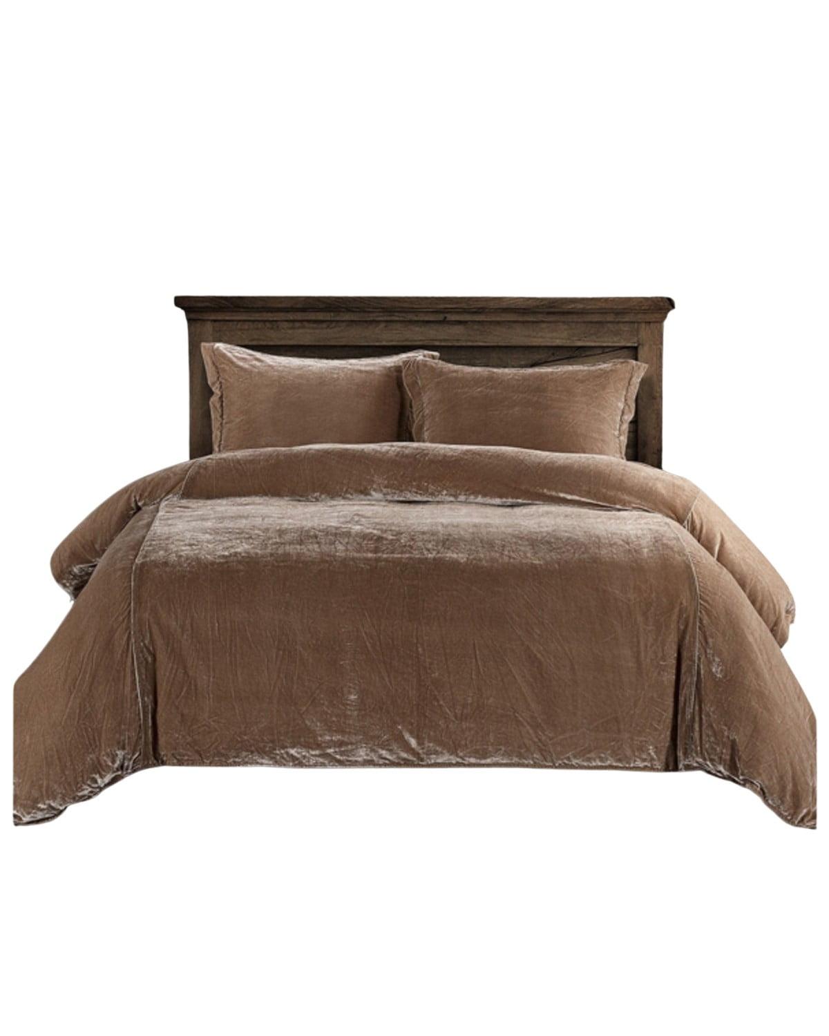 Annita Solid Faux Silk Velvet Romantic Western 3 Piece Duvet Cover Set