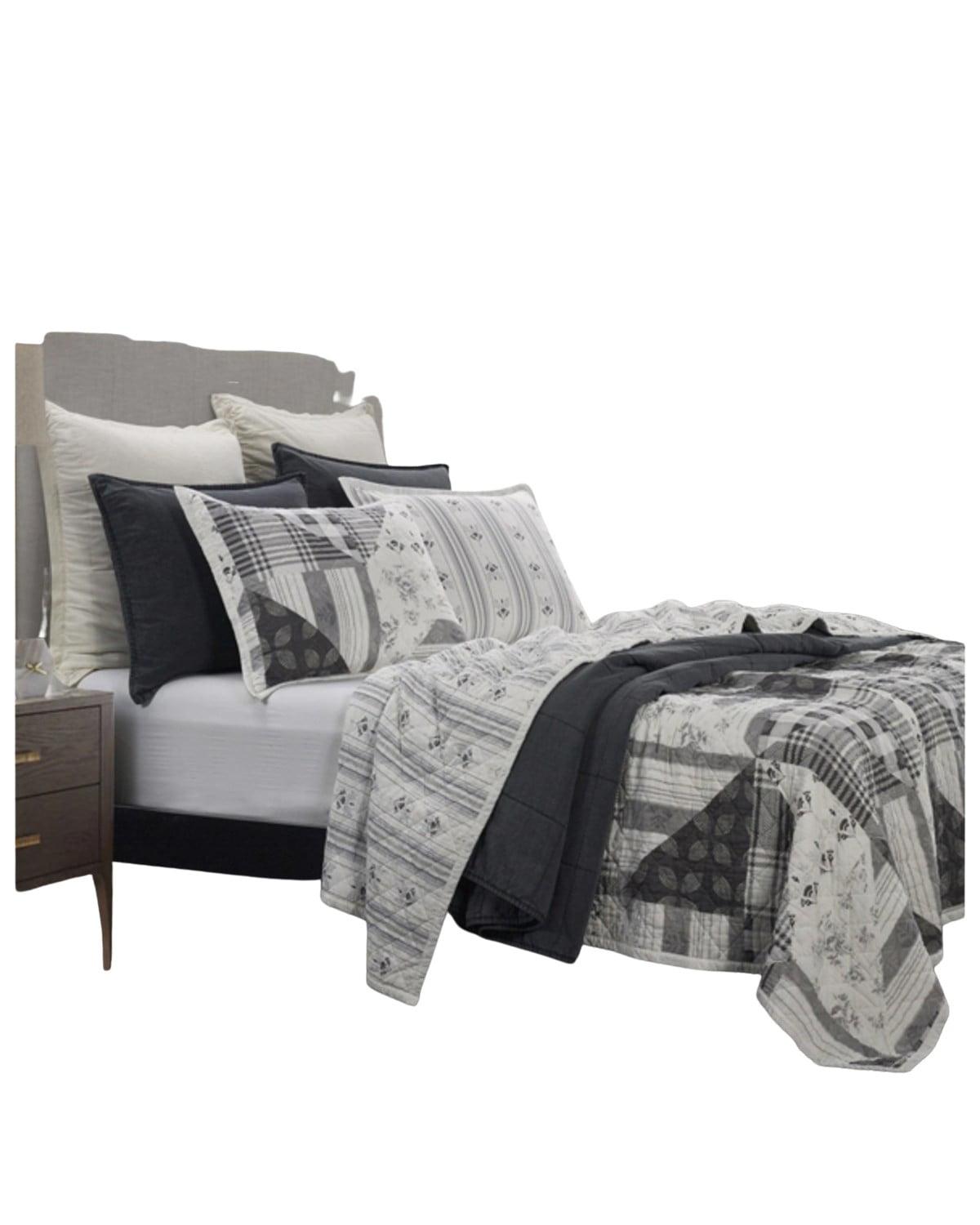 King Black Cotton Reversible Patchwork Quilt Set