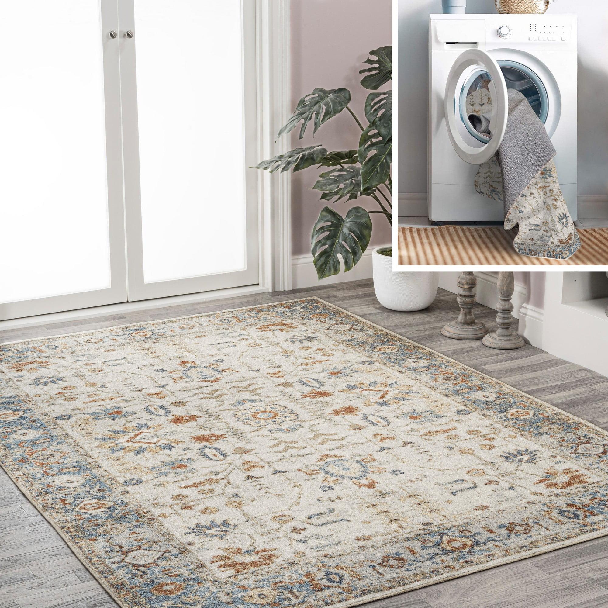 Hiero Cream and Terra Persian Border 8' x 10' Washable Rug