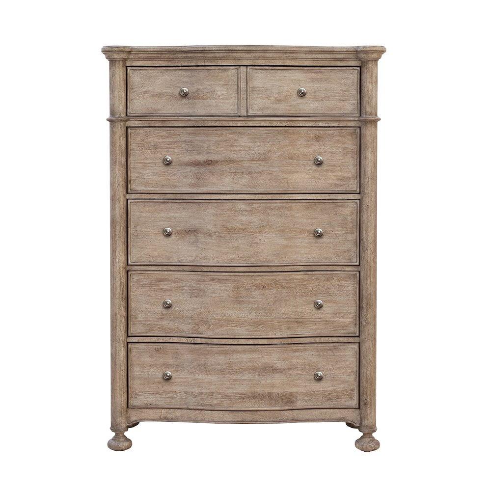 Higgins Street 5-Drawer Brown Wood Chest with Pewter Hardware