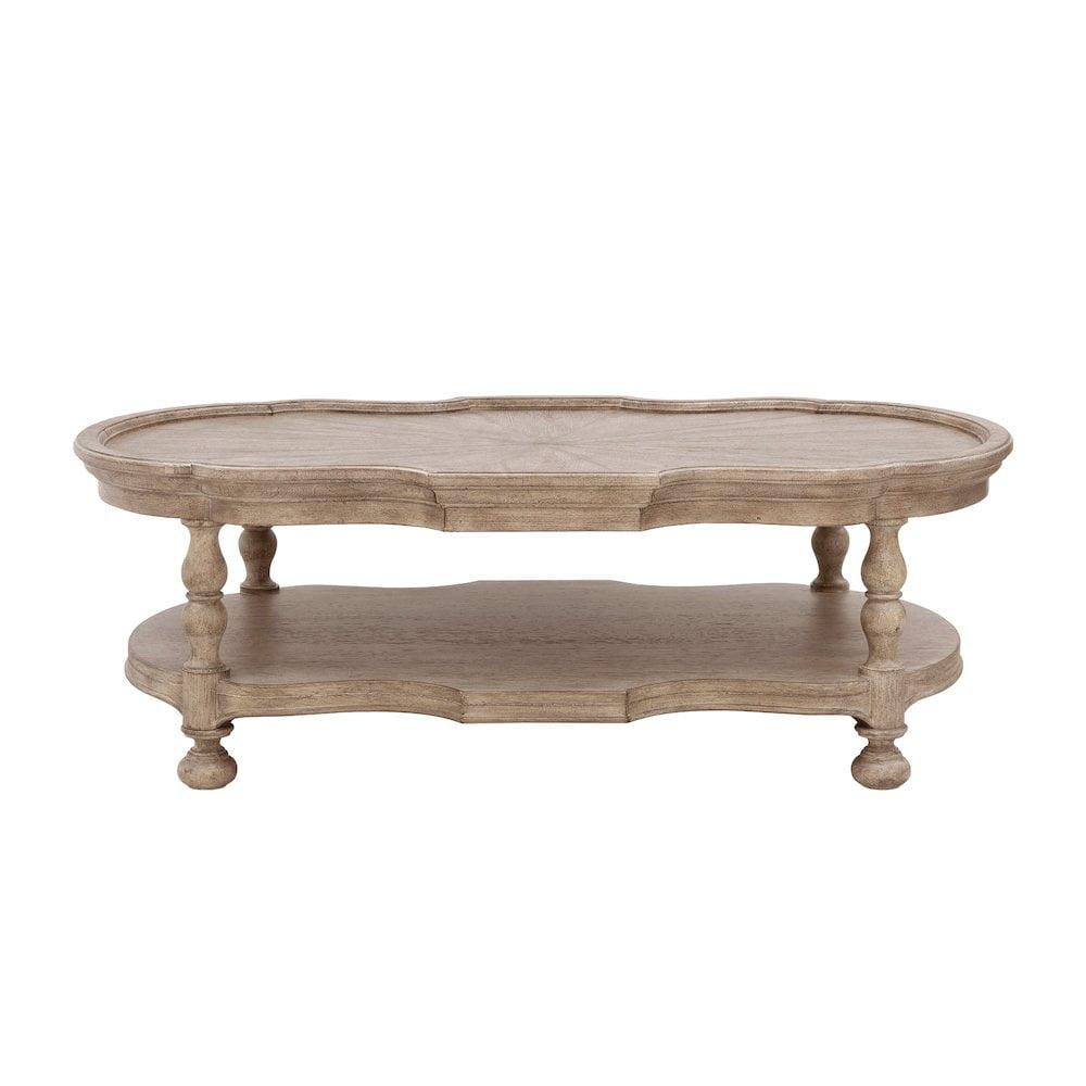 Woodland Stone Finish Wood Cocktail Table with Open Shelf