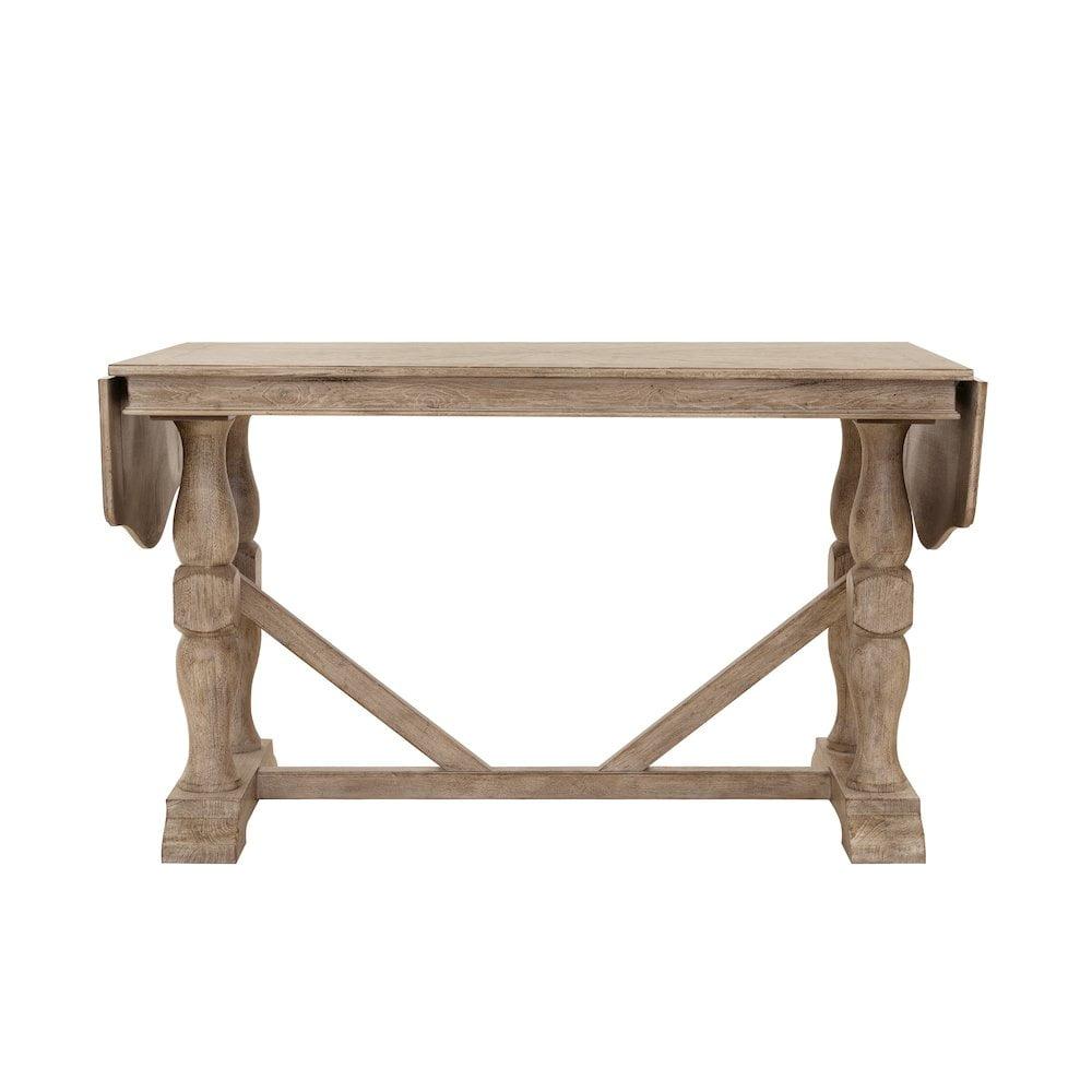 Beige Wood Extendable Rectangular Counter Height Trestle Table