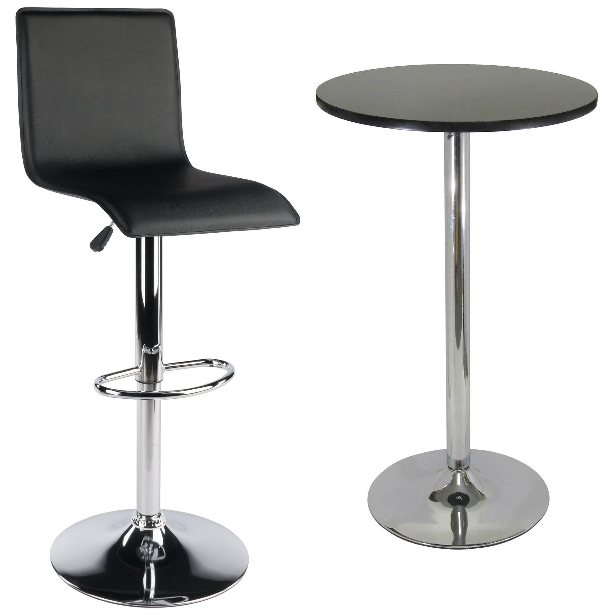 24" Spectrum Round Bar Height Table with Metal Legs Black - Winsome: Chrome Base, MDF Top, Contemporary Style