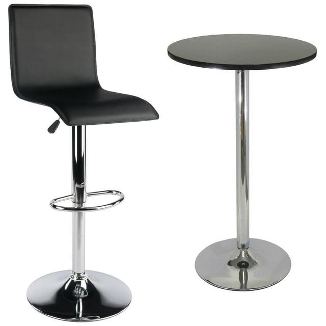 24" Spectrum Round Bar Height Table with Metal Legs Black - Winsome: Chrome Base, MDF Top, Contemporary Style