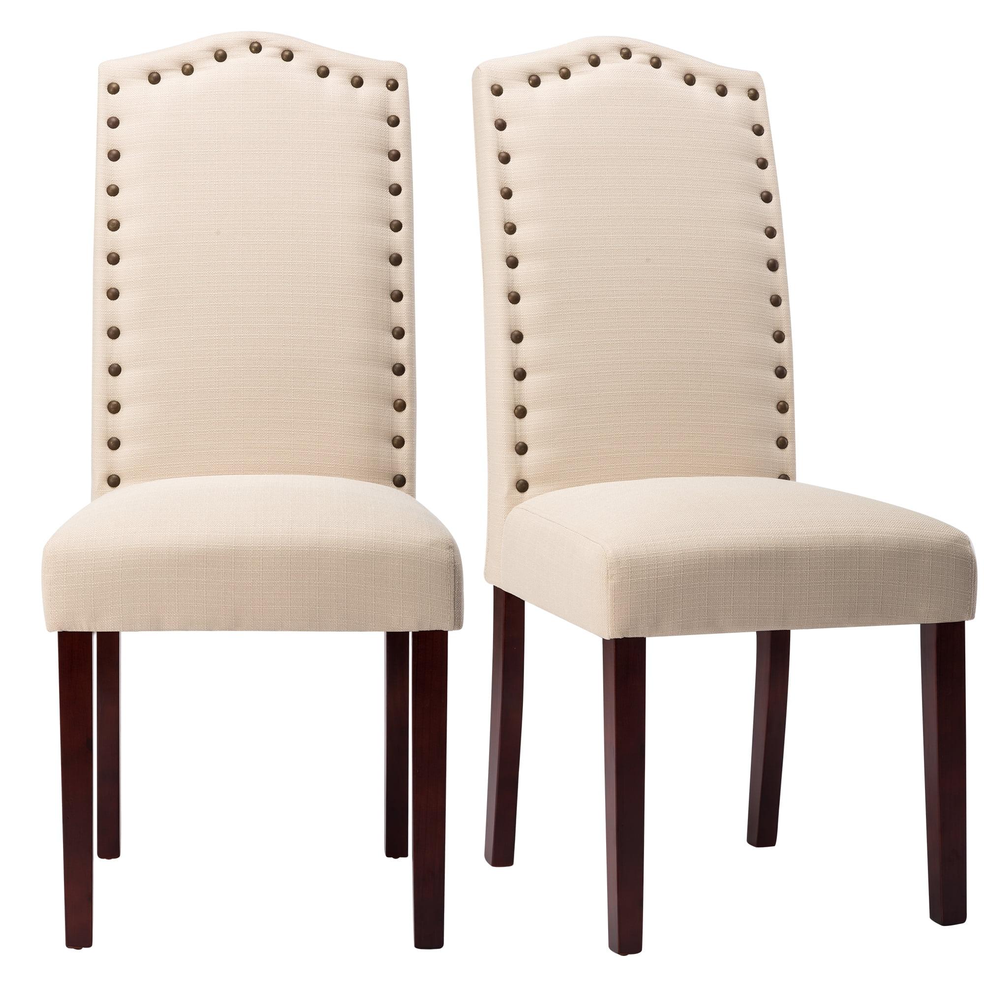 Costway Set of 2 Fabric Dining Chairs Upholstered with Nailhead Trim