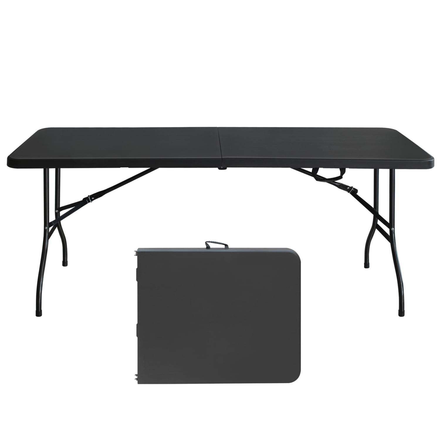 Plastic Folding Table 6ft Heavy Duty Portable Dining Table for Camping, Picnics, Parties, High Load Bearing Foldable Picnic Table,Black