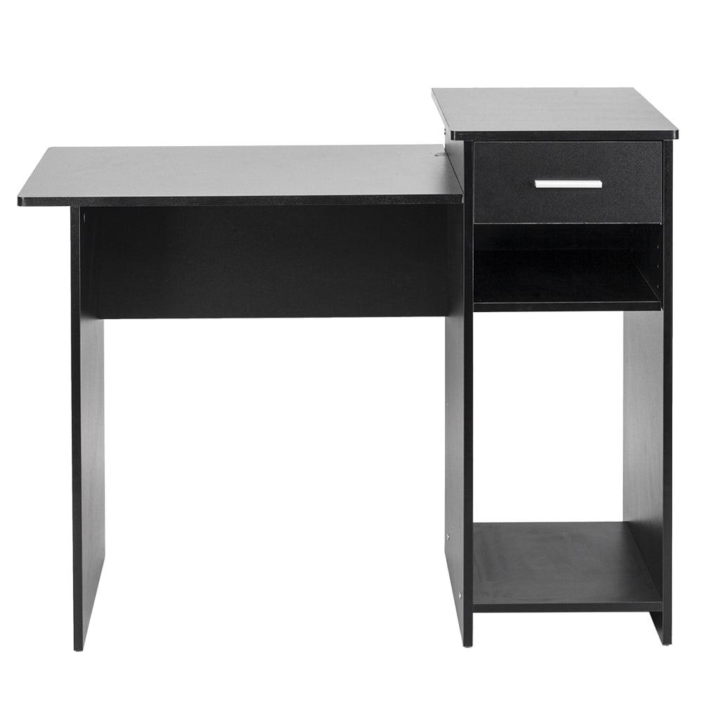 Black Wood Computer Desk with Drawer and Shelf