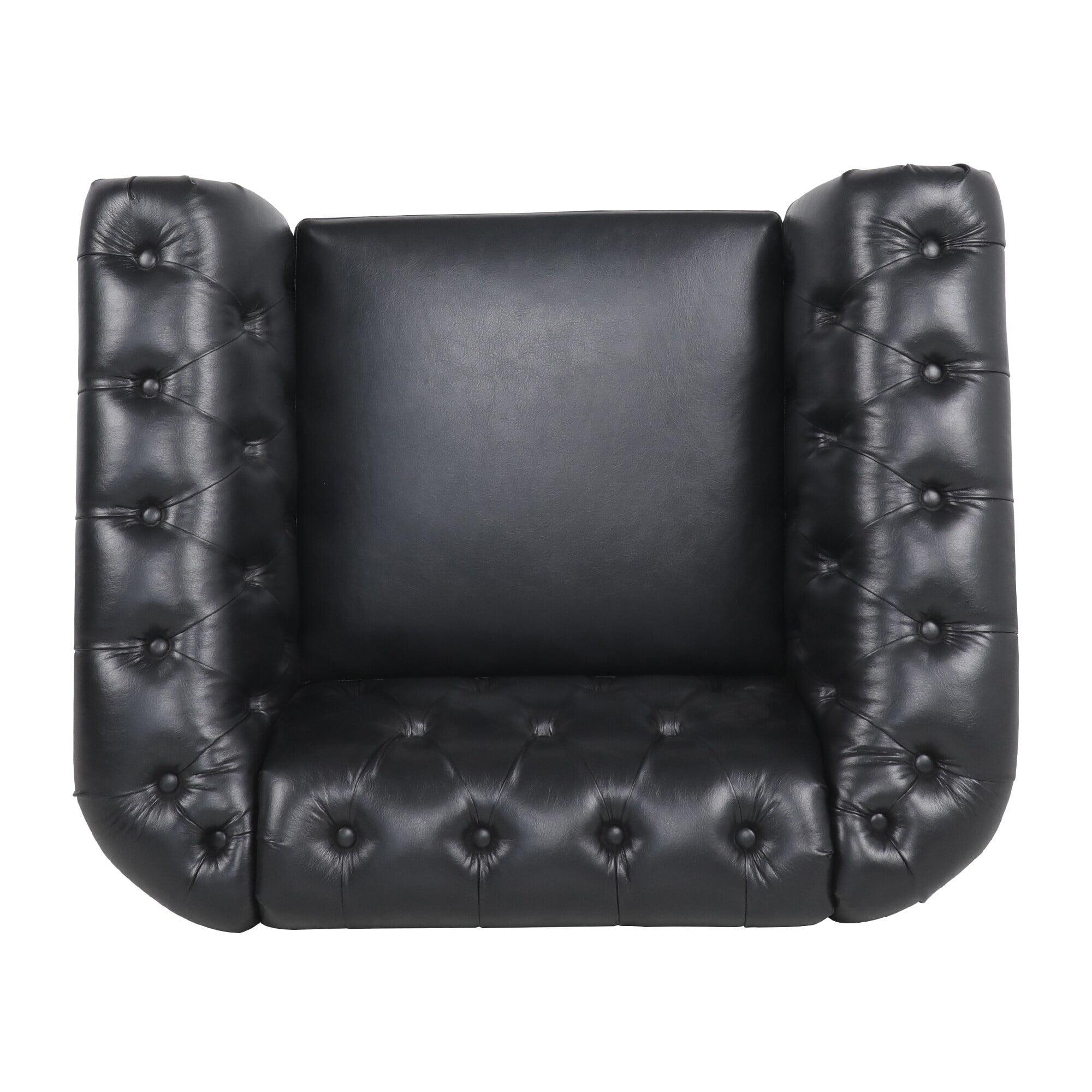 Highland Chesterfield Upholstered Accent Chair in PU with Tufted Back - 39"Wx33"Dx28"D Black