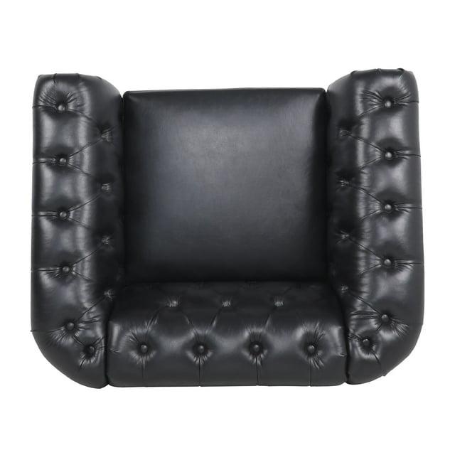 Highland Chesterfield Upholstered Accent Chair in PU with Tufted Back - 39"Wx33"Dx28"D Black