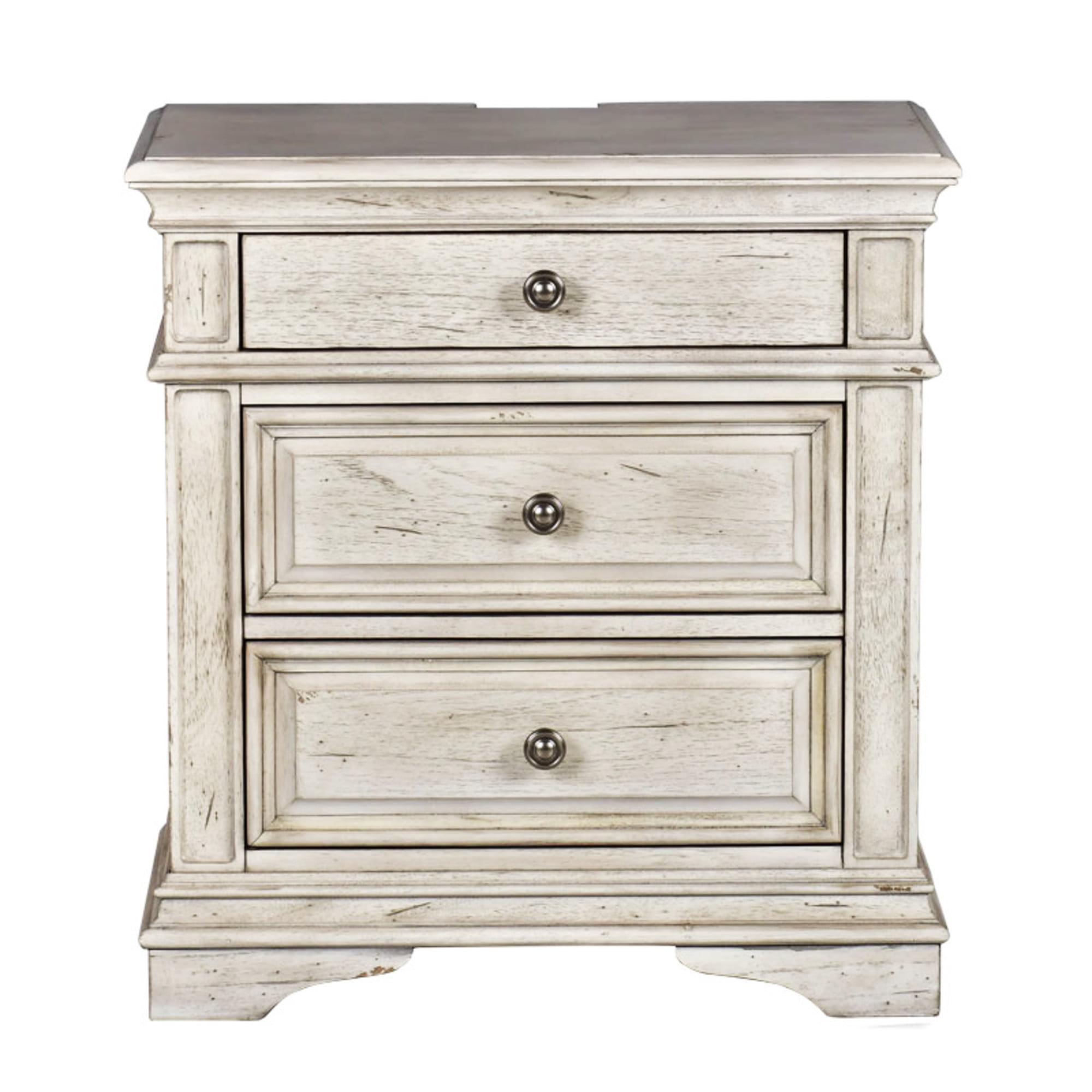 Highland Park Transitional 3-Drawer Nightstand in Distressed Ivory