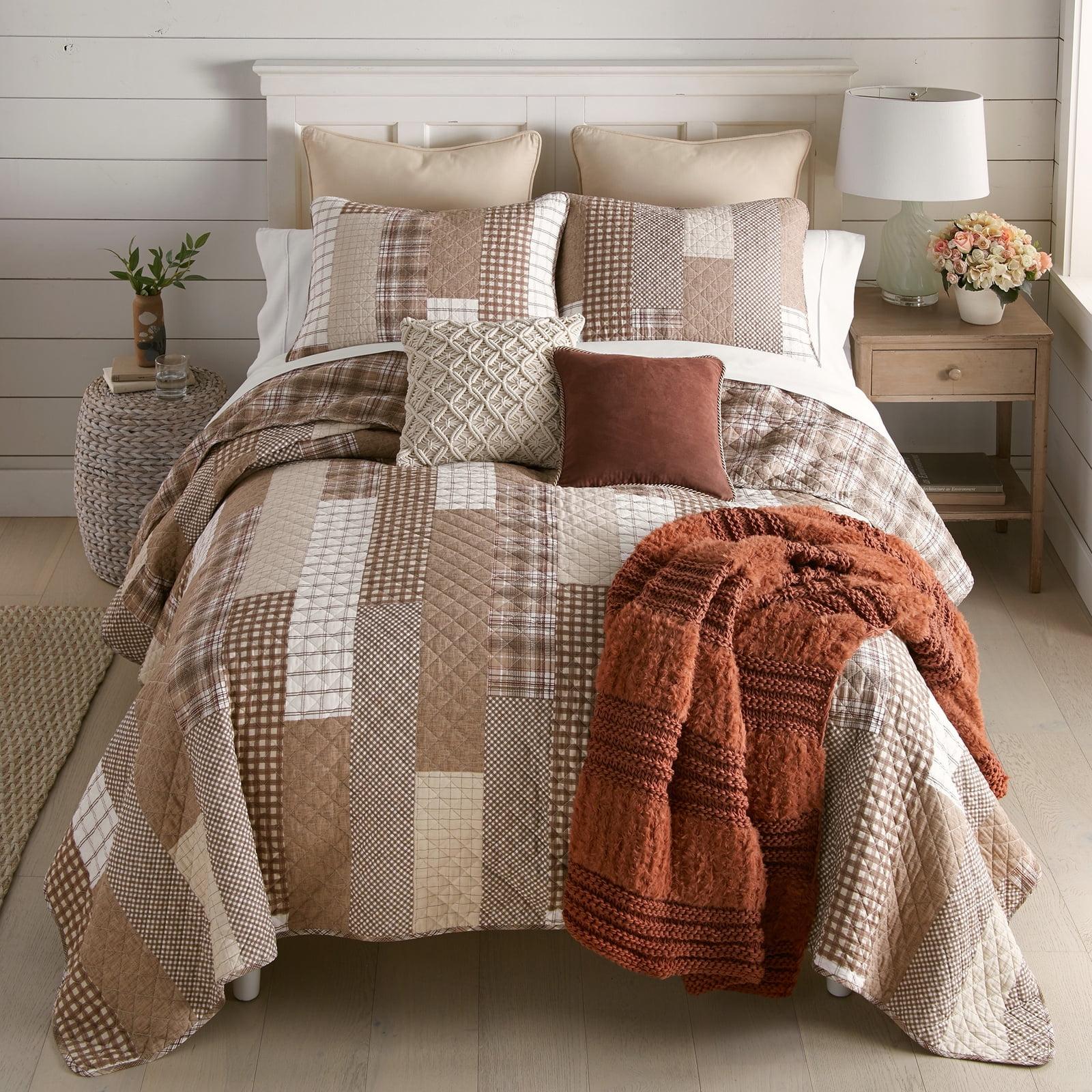 White and Taupe Reversible Cotton King Quilt Set