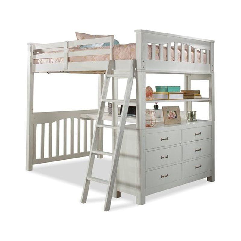 Highlands Full Loft Bed with Desk in White