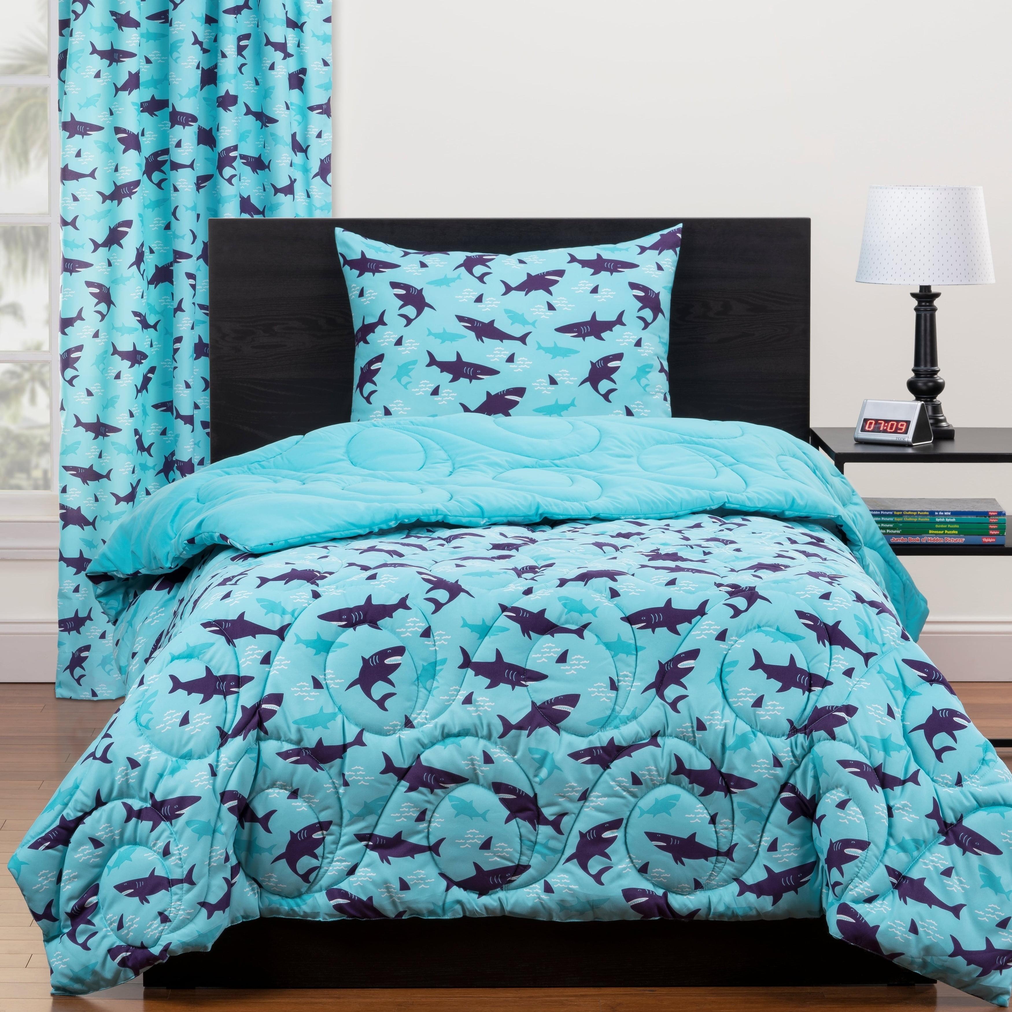 Twin Blue Shark Reversible Microfiber Comforter Set