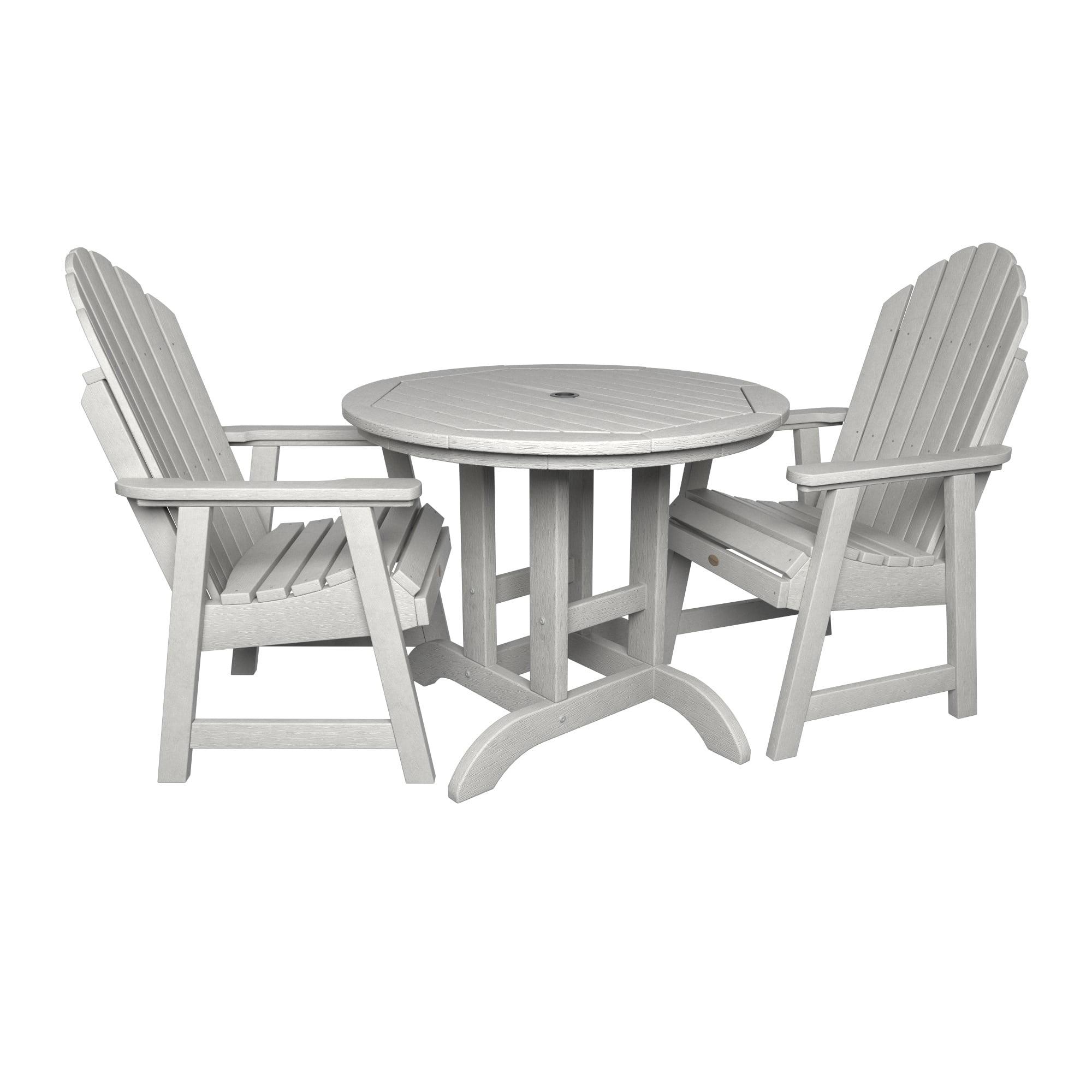 White Wood-Grain 3-Piece Adirondack Patio Dining Set for Two