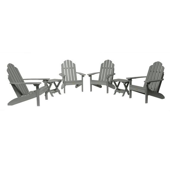 Highwood 6-pc Classic Westport Adirondack Set with 4 Classic Westport Adirondack Chairs and 2 Folding Side Tables - Outdoor, Eco-friendly, Synthetic Wood