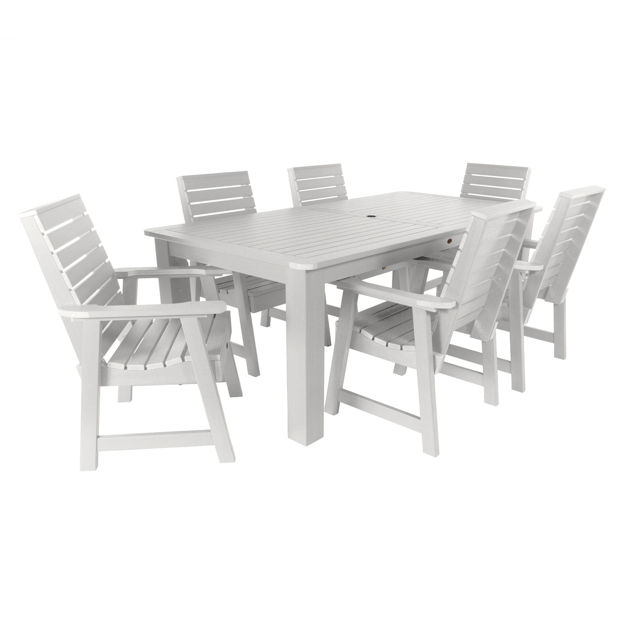 Elegant White 6-Person Outdoor Dining Set with Umbrella Hole