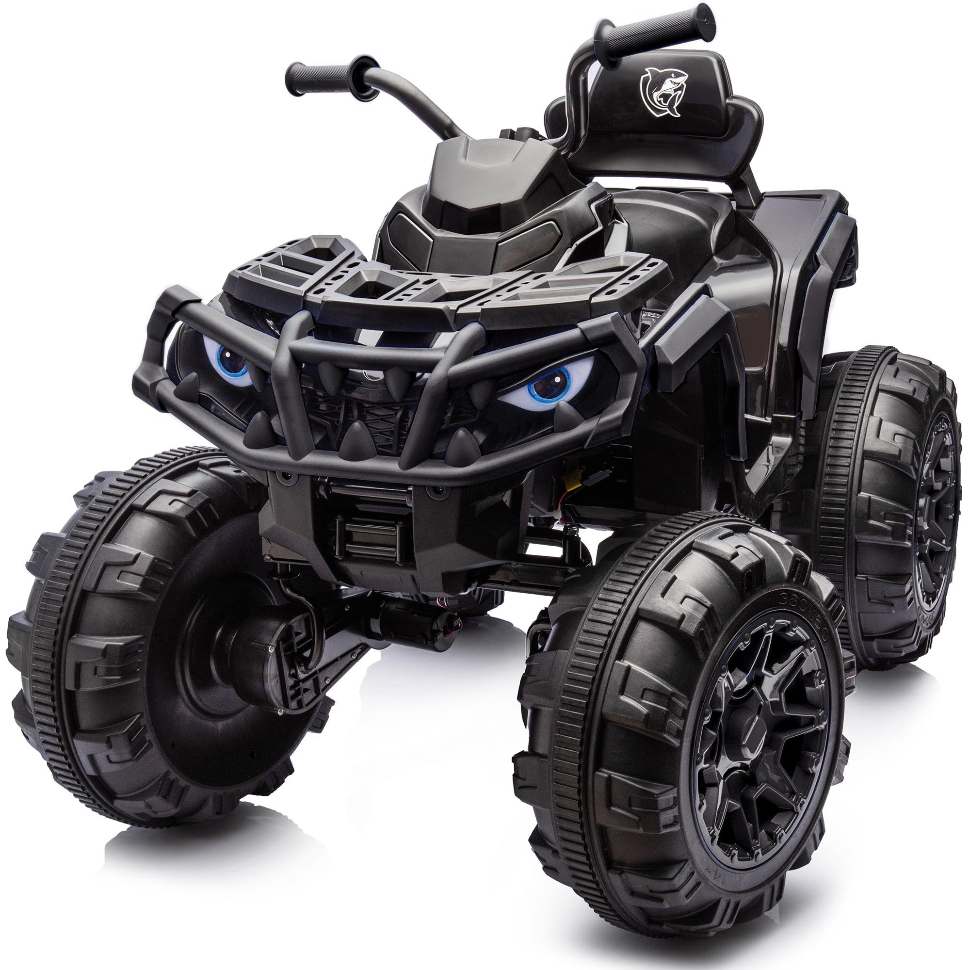 Outfunny Shark Kids ATV 4-Wheeler, 24 Volt 4WD Ride on Toy for Big Kid w/Bluetooth, 4x200W Motor, 5.6Mph Max Speed
