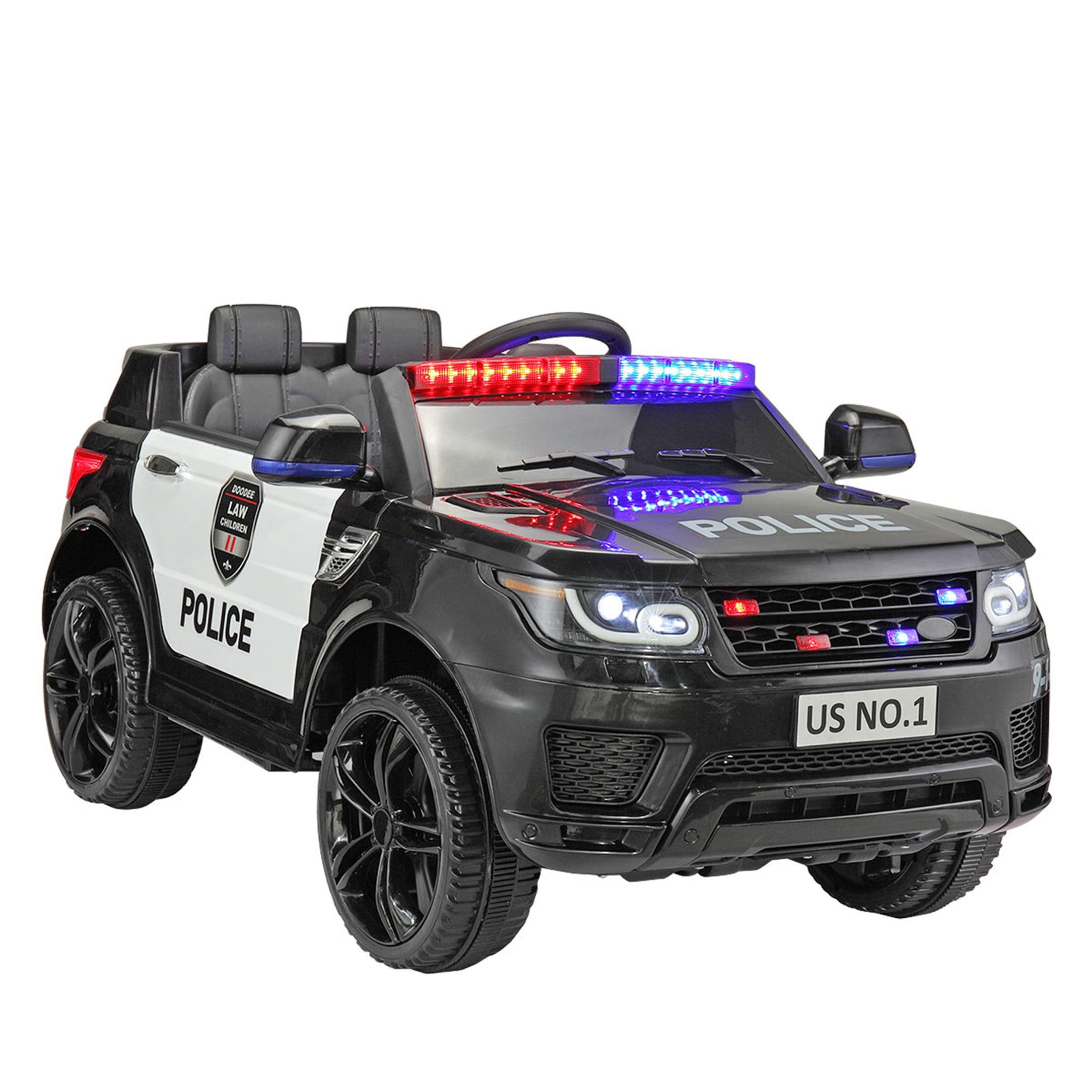 Black 12V Electric Ride-On Police Car with Sirens and Lights