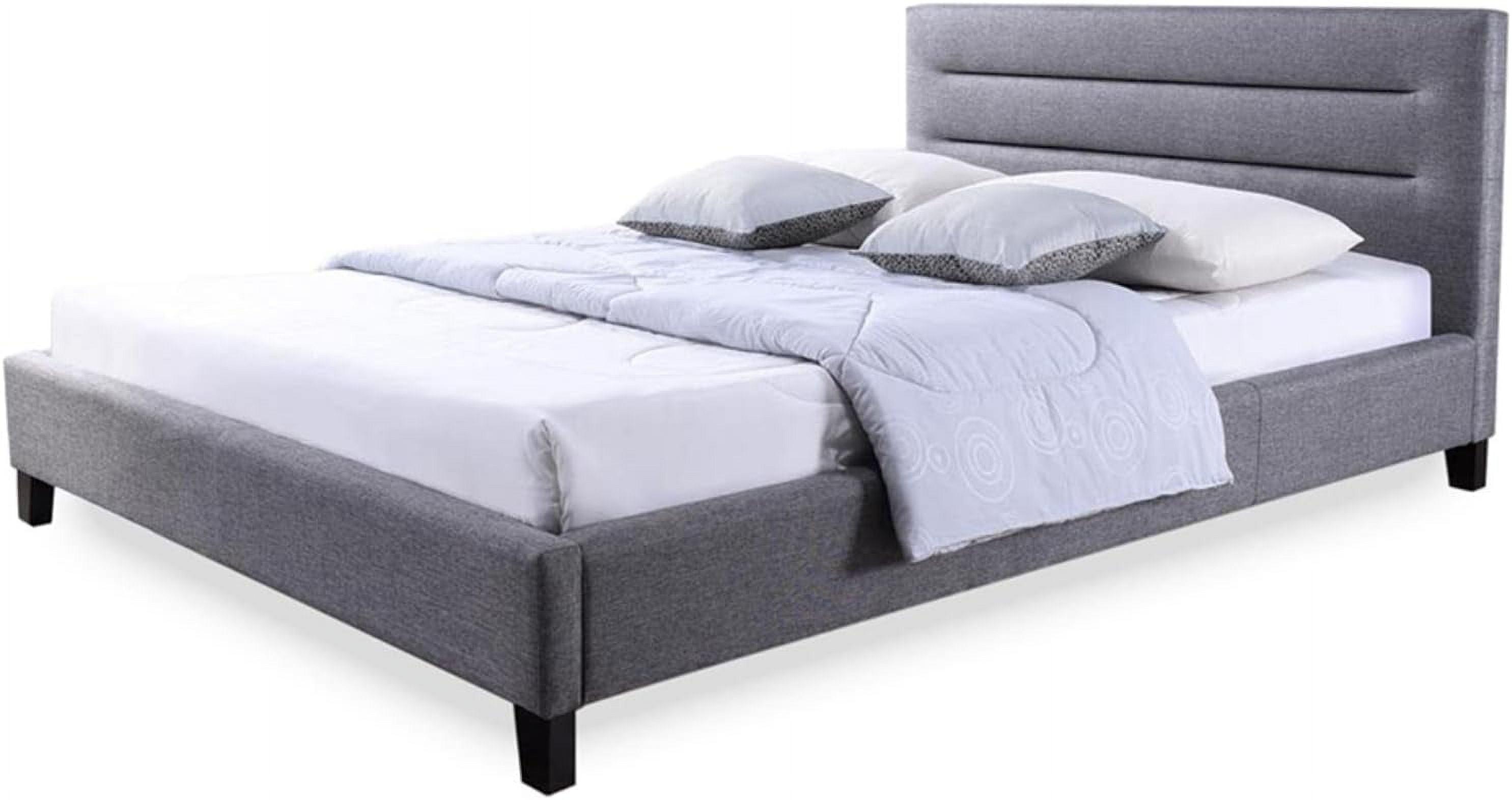 Gray Upholstered Queen Platform Bed with Tufted Headboard