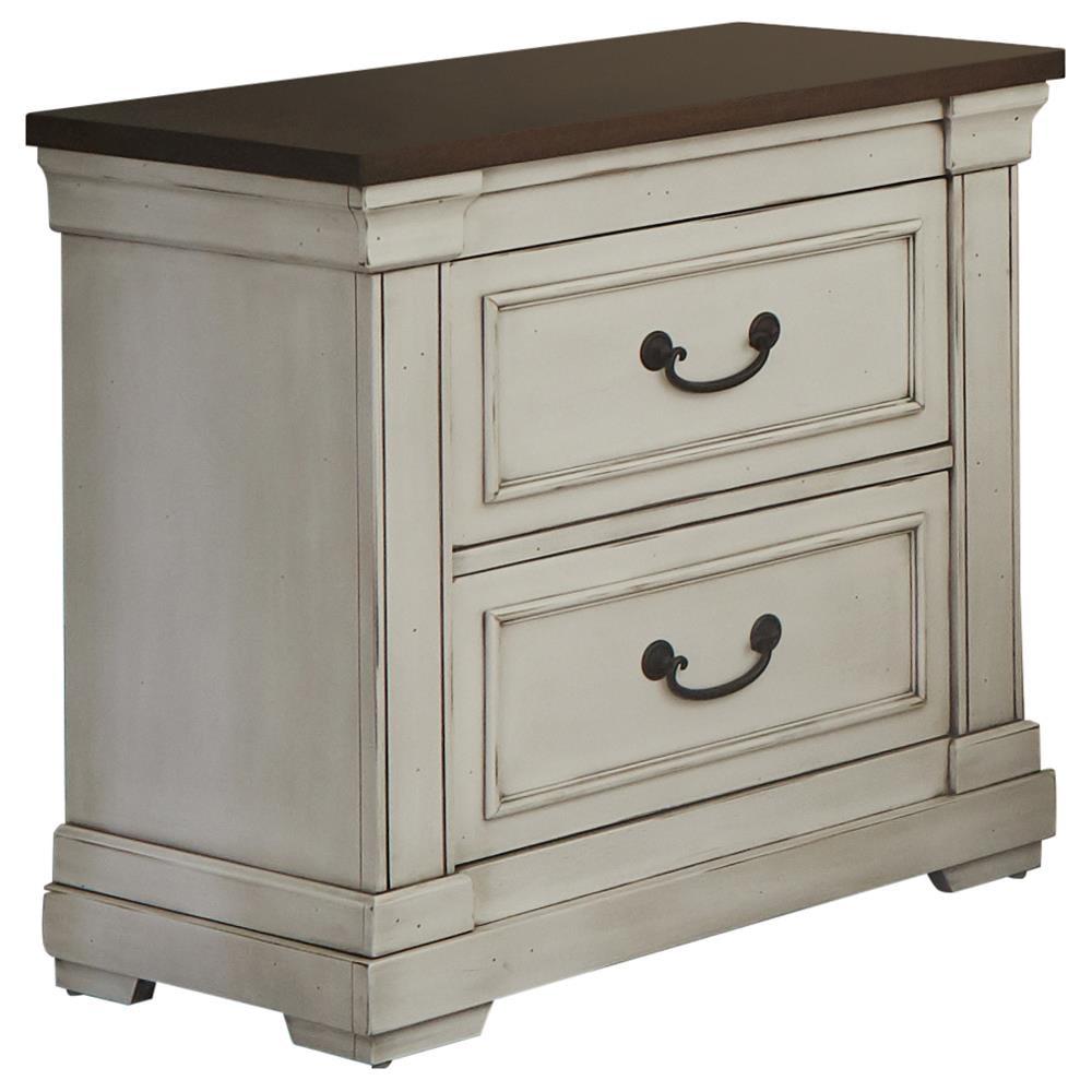 Hillcrest Transitional 2-Drawer Nightstand in White/Brown with USB Ports