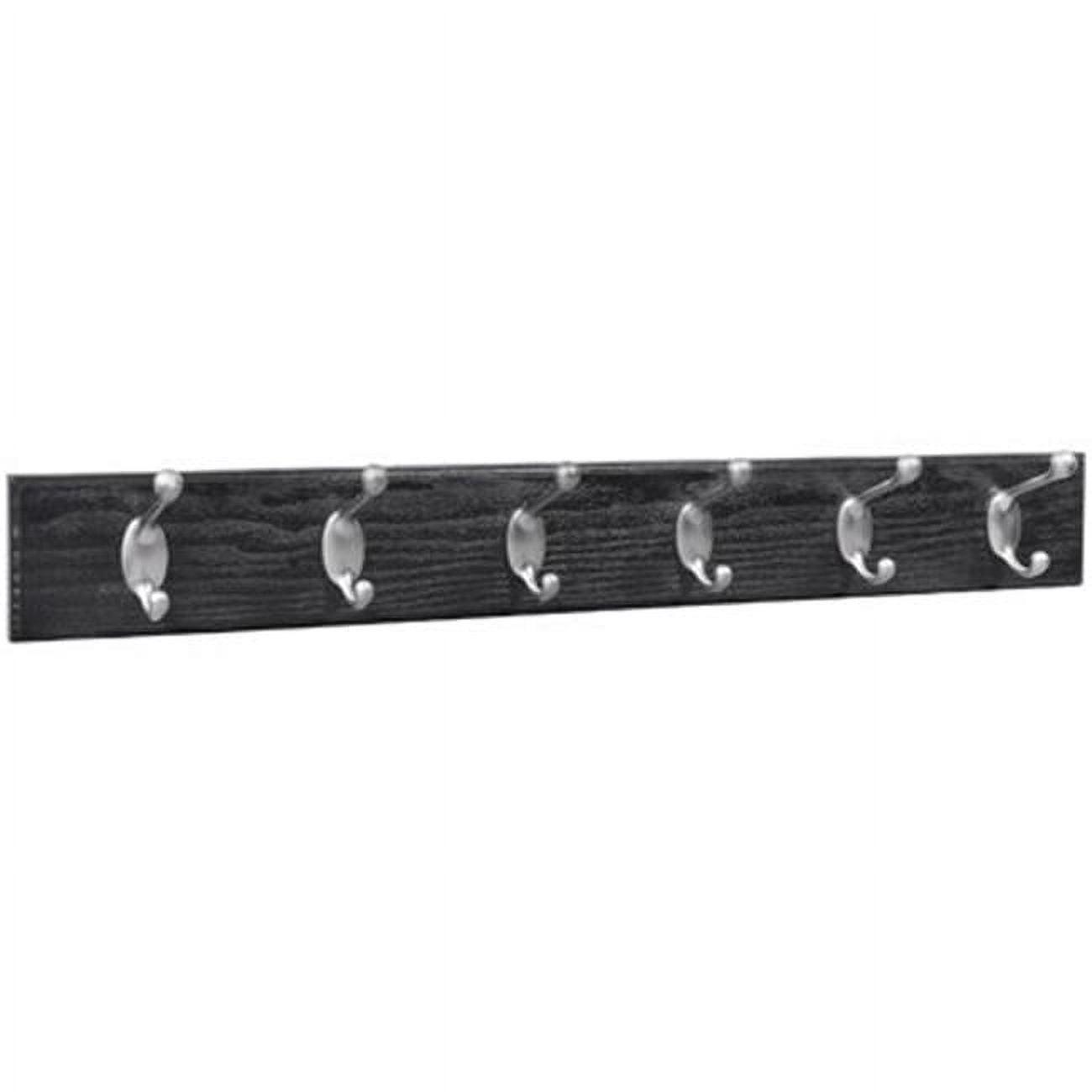 27" Black and Satin Wall-Mount Coat Rack with 6 Hooks