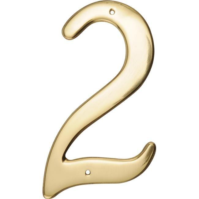 4-Inch Brass Nail-On Traditional House Number 2