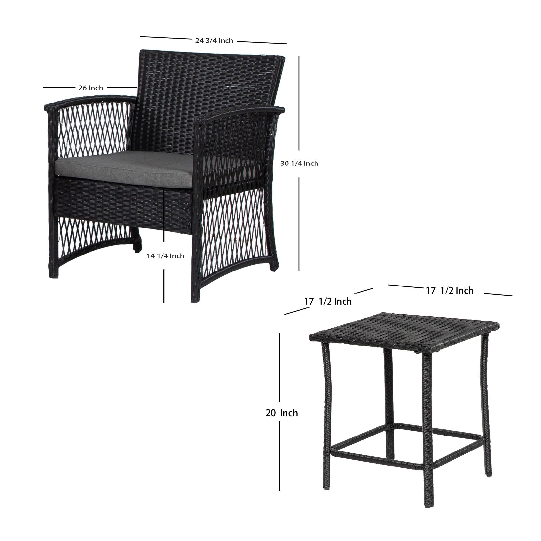 Hillroad Black/Beige 3-Piece Woven Rattan Wicker Patio Set