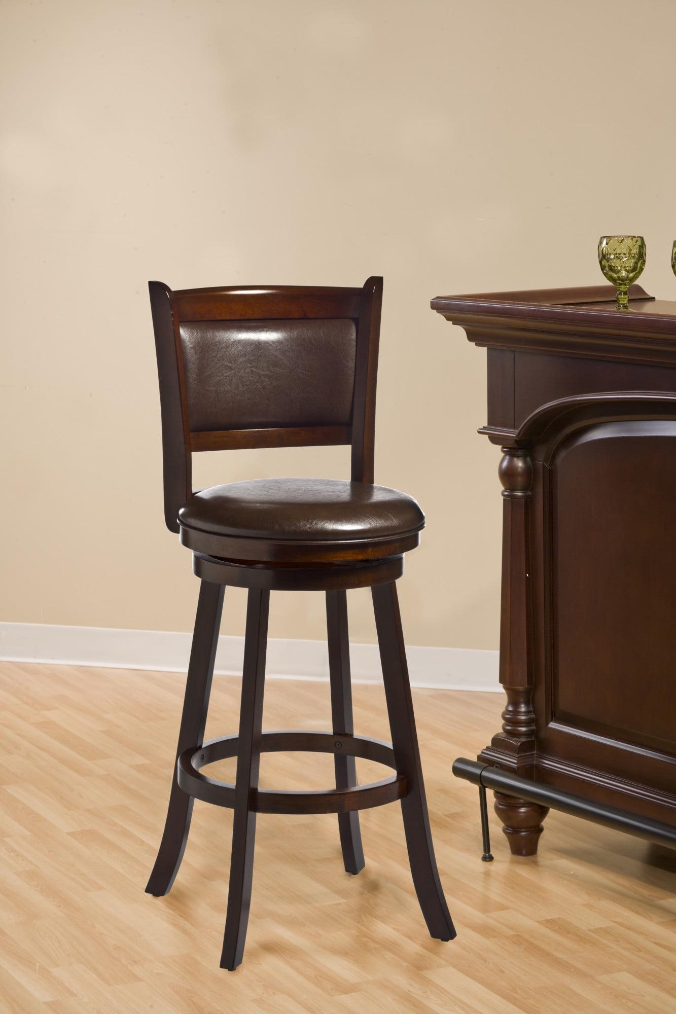 Dennery Cherry Wood Swivel Barstool with Brown Upholstery