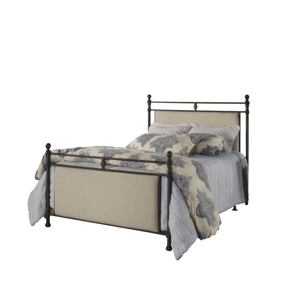 King Ashley Metal and Upholstered Bed Set Linen Stone Fabric/Rustic Brown - Hillsdale Furniture