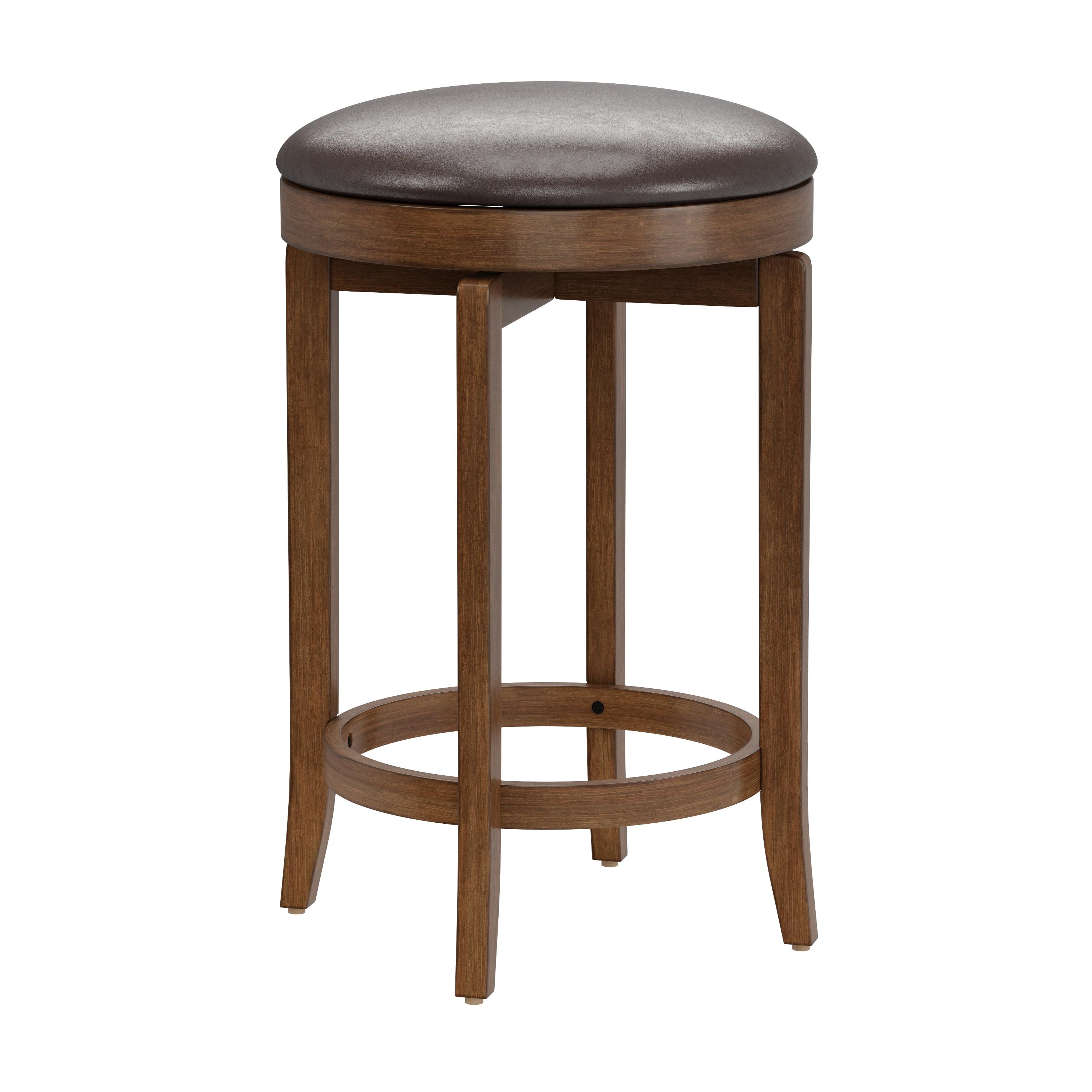 Brendan 35'' Brown Cherry Wood and Faux Leather Backless Swivel Counter Stool