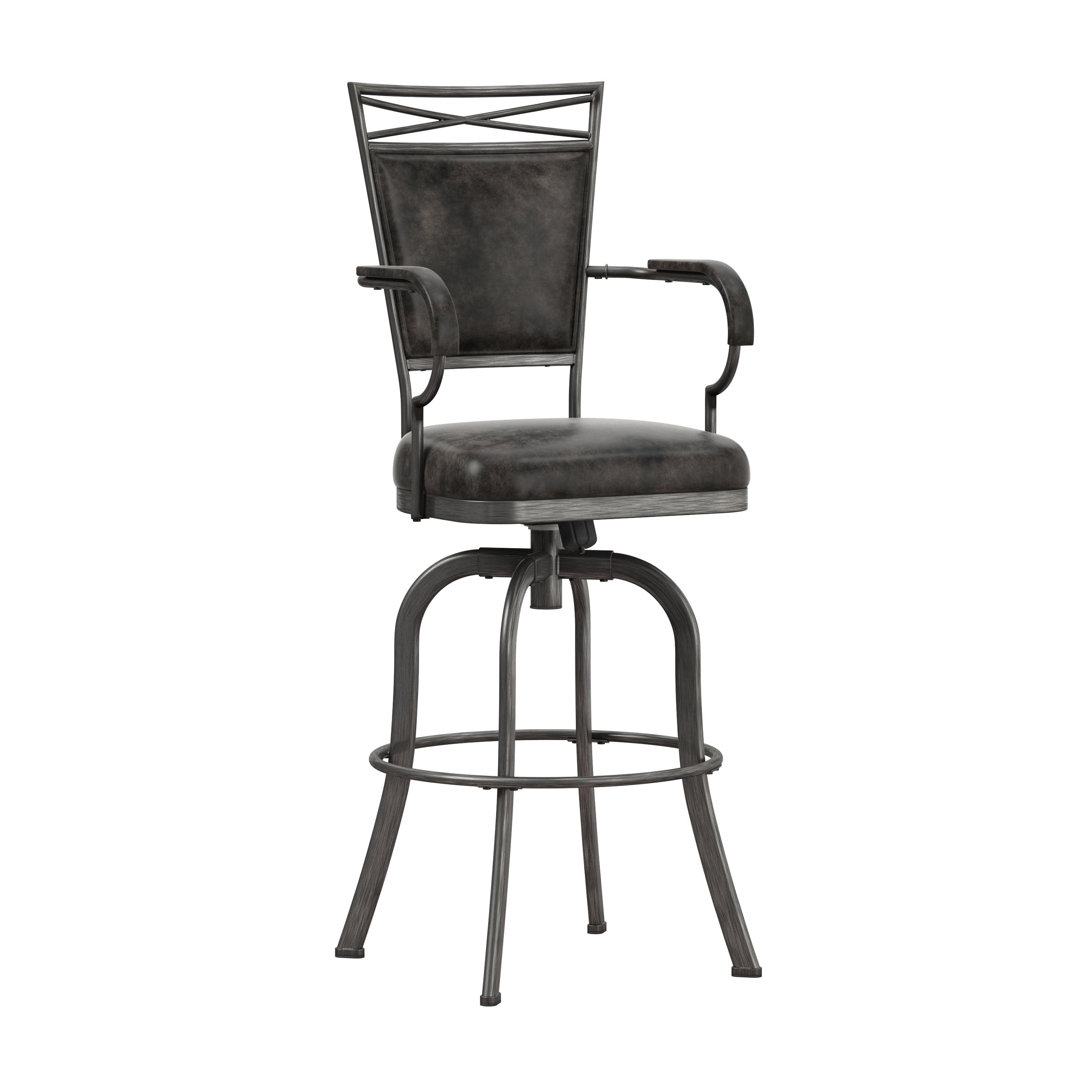 Gray Metal Bar Height Swivel Stool with Faux Leather Upholstery