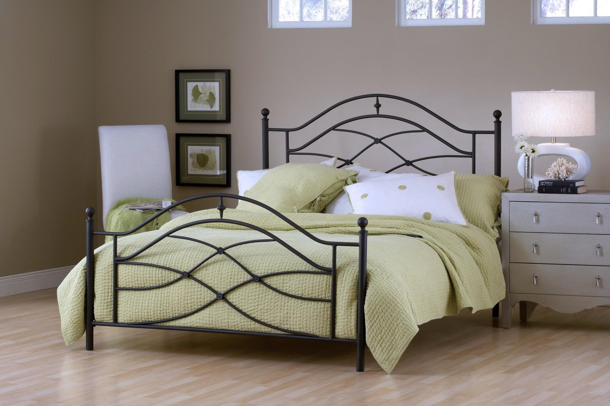 Cole King Size Metal Frame Bed with Double Arch Headboard in Black Twinkle