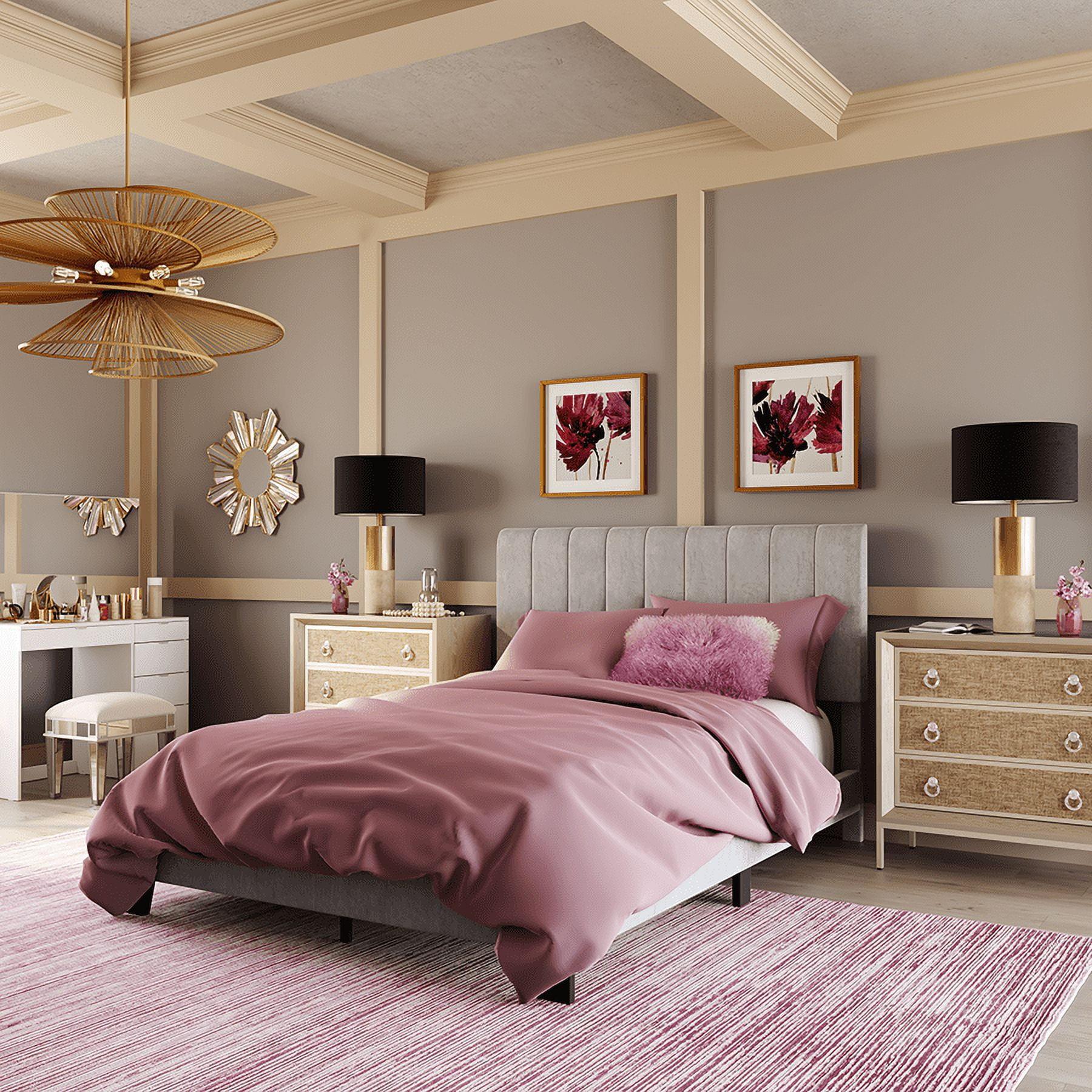 Luxurious Gray Velvet Tufted Queen Bed with Upholstered Headboard