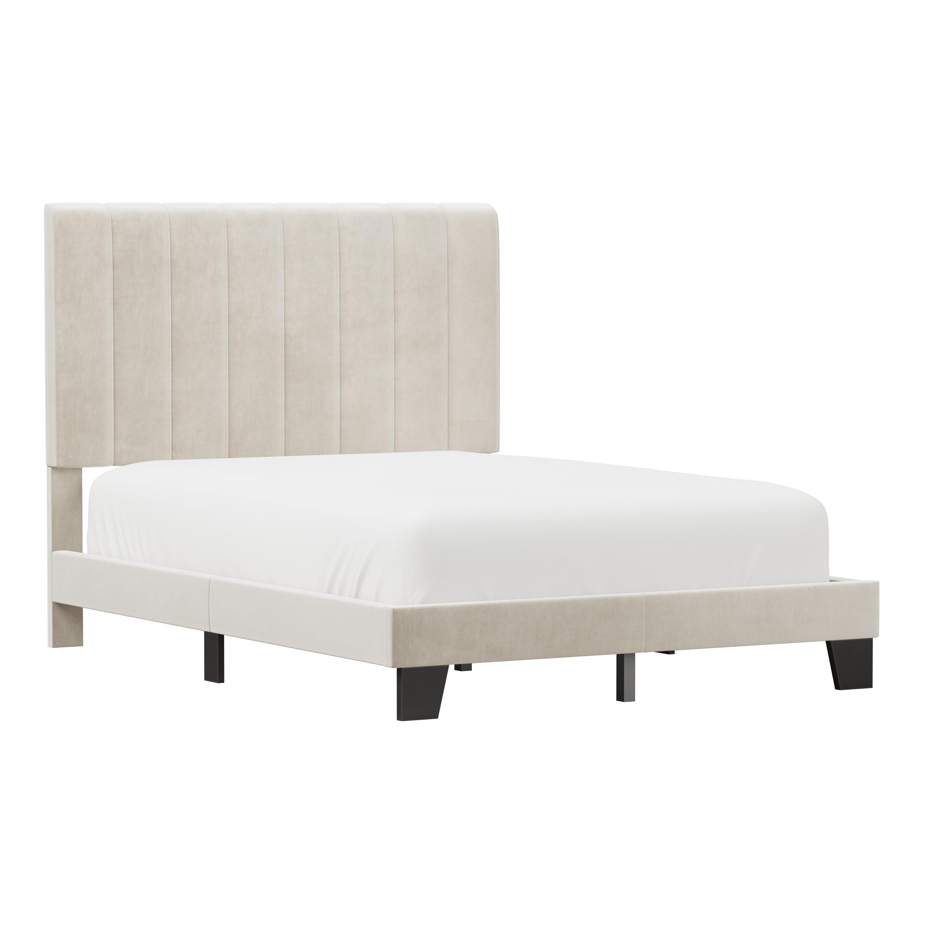 Full Crestone Upholstered Adjustable Height Platform Bed Cream - Hillsdale Furniture: Luxury Velvet-Look, No Box Spring Needed