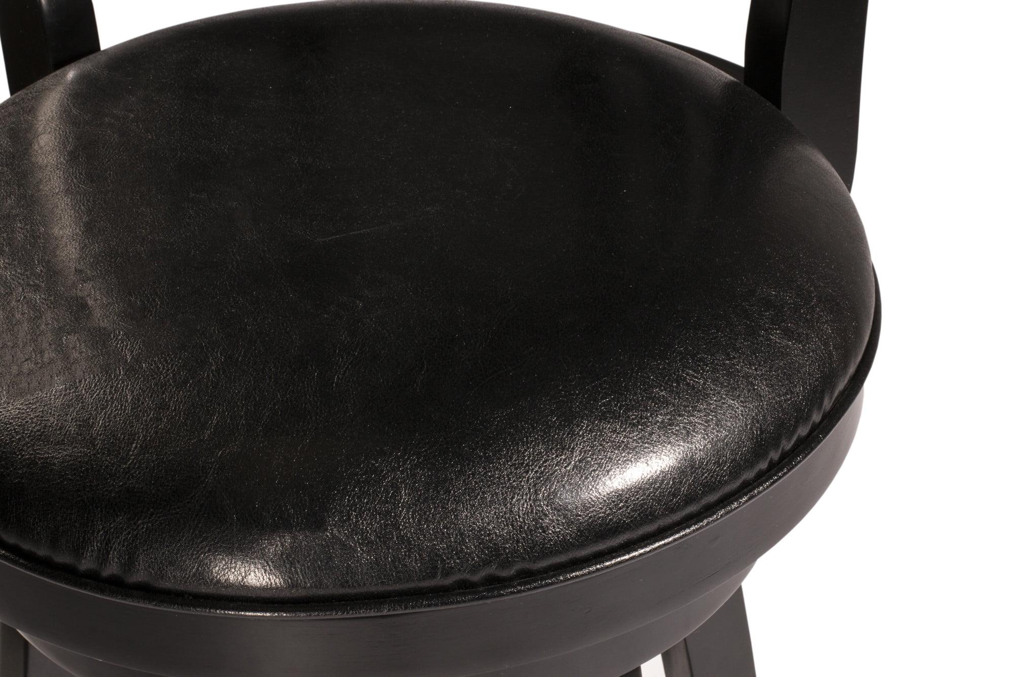 Transitional Black Faux Leather and Wood Swivel Bar Stool