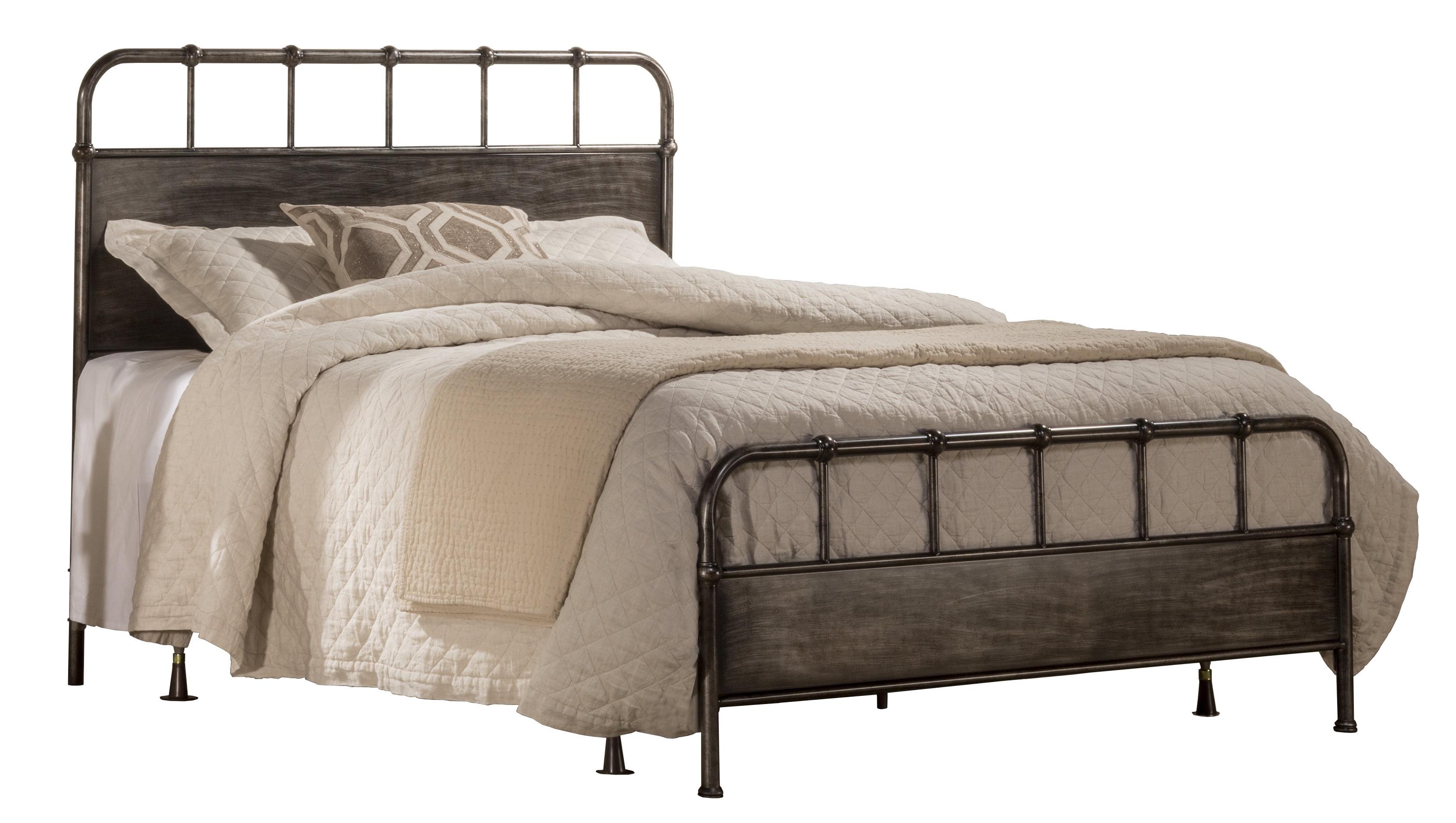 Grayson Queen Black Metal Panel Bed with Upholstered Headboard