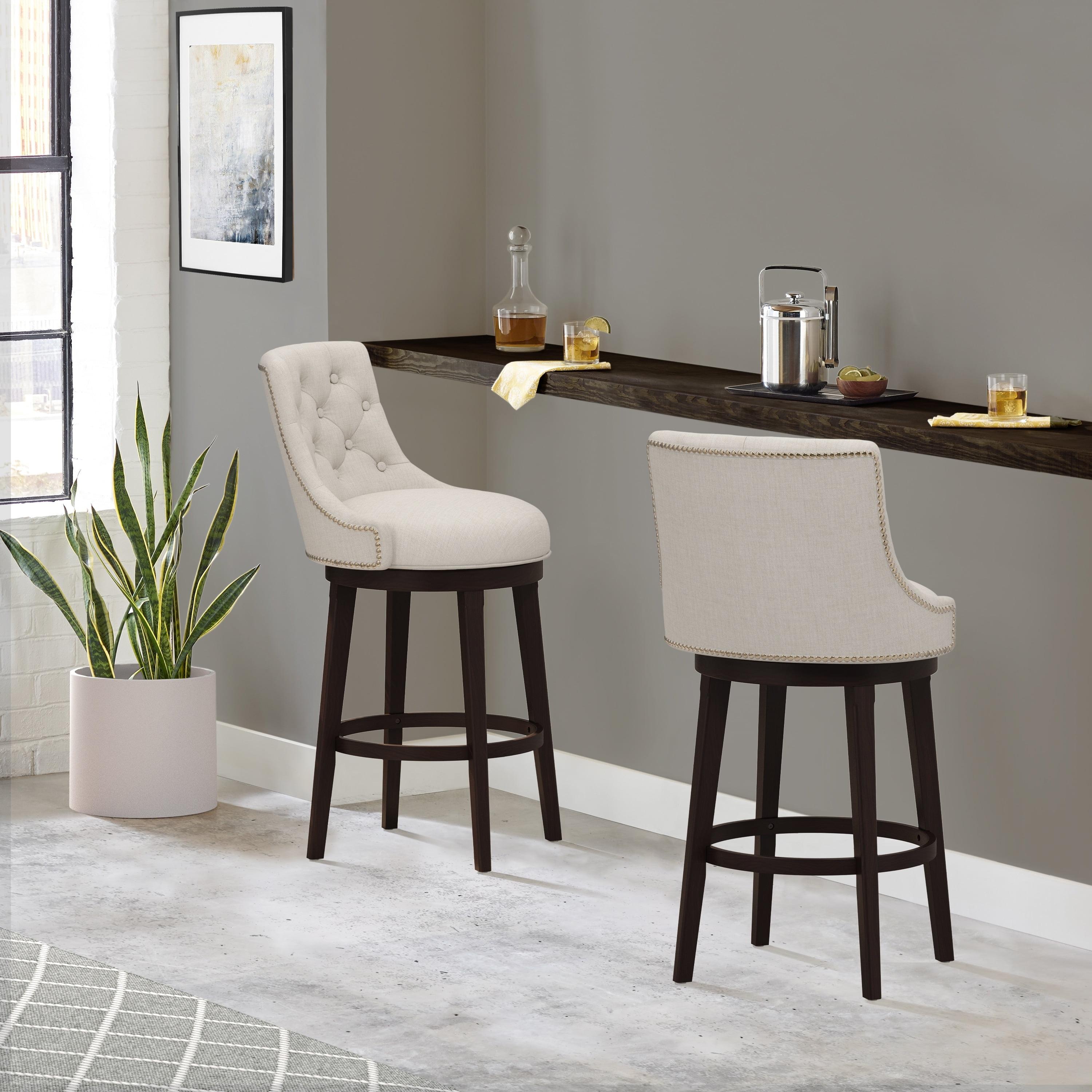 Halbrooke 30" Brown Wood Swivel Barstool with Cream Fabric