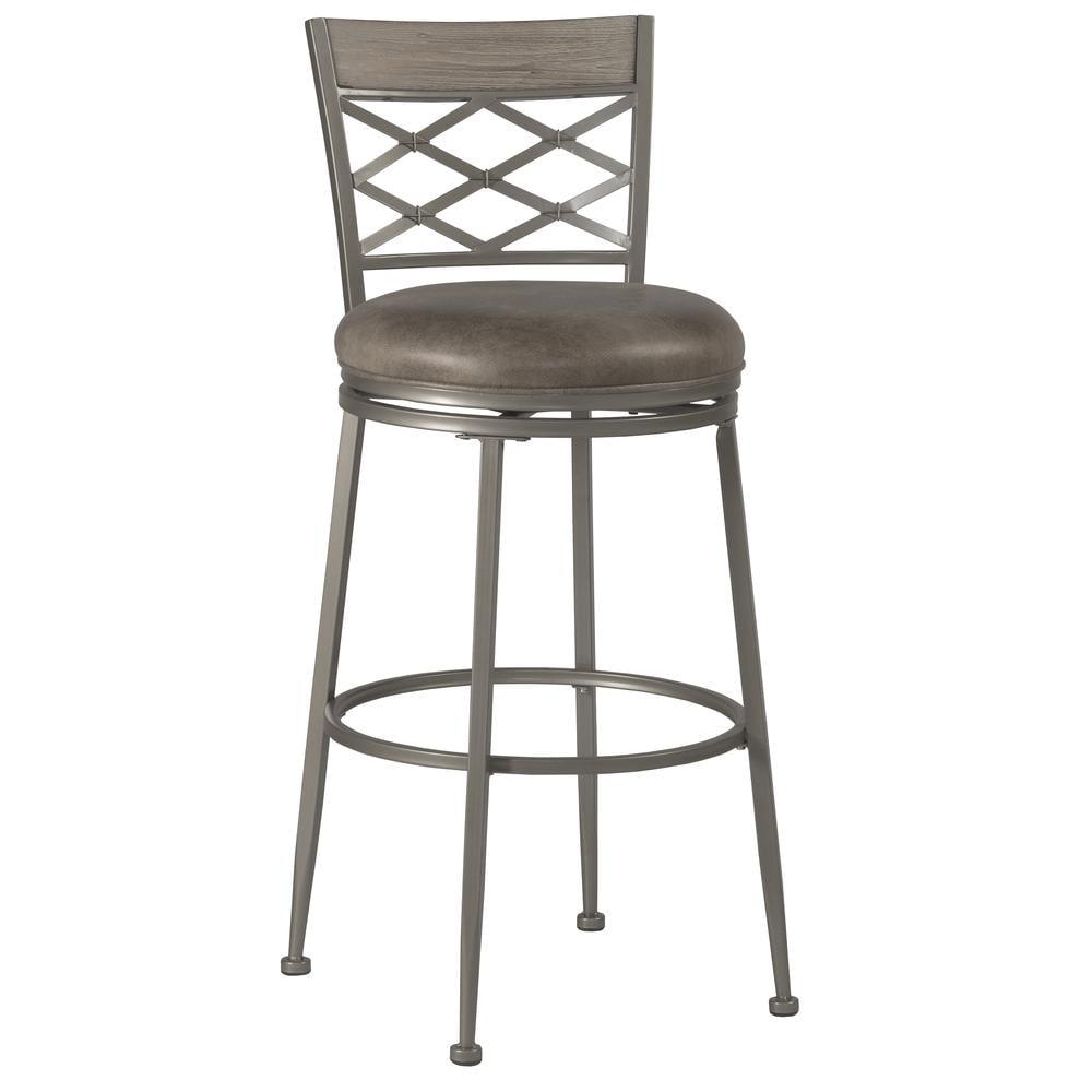 Hutchinson Metal Swivel Counter Height Barstool Pewter: 26" Seat, Weathered Gray Wood - Hillsdale Furniture