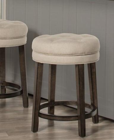 Krauss Backless Counter Height Barstool: Linen Upholstery, Charcoal Wood Frame - Hillsdale Furniture