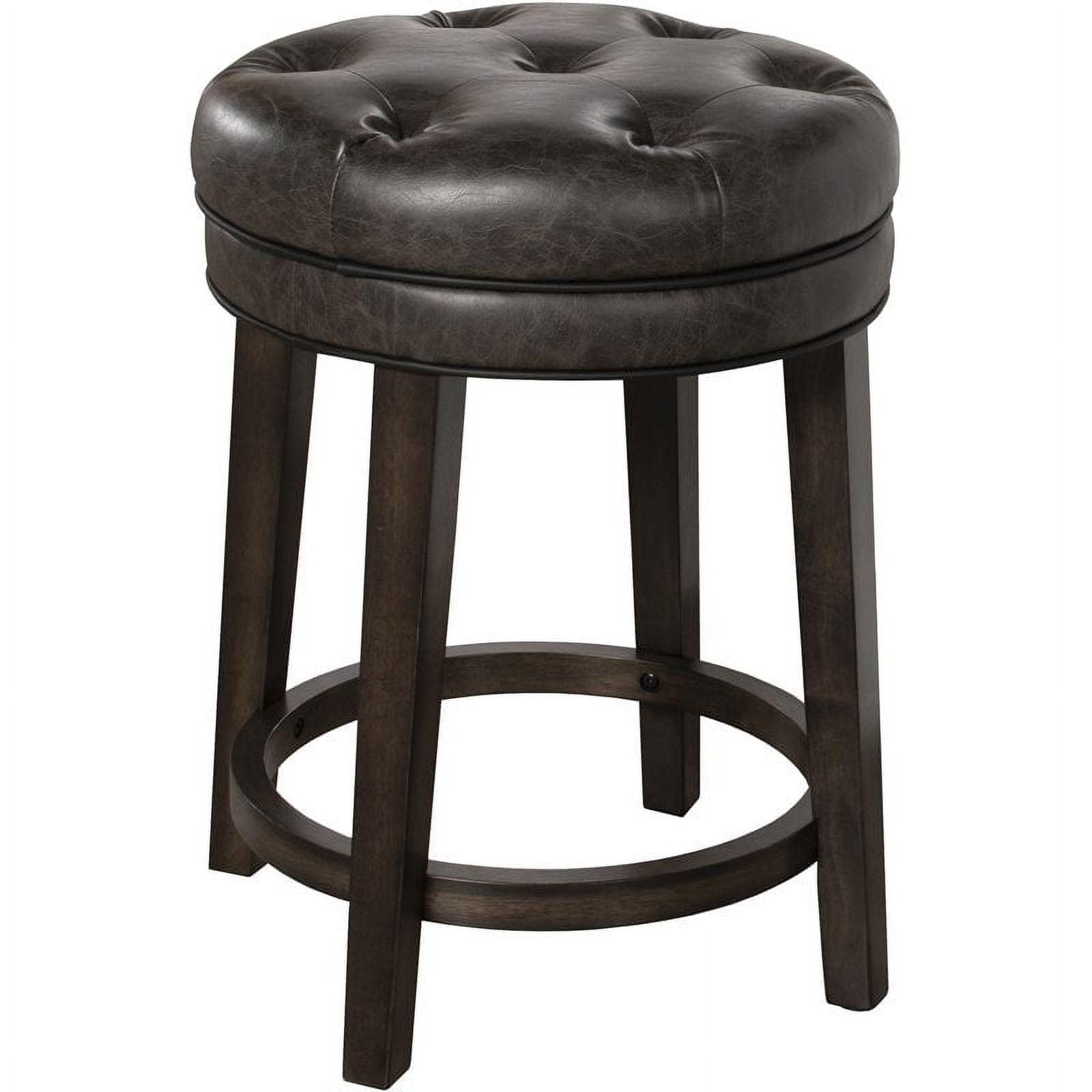 Classic Charcoal Gray Button-Tufted Leather Swivel Counter Stool